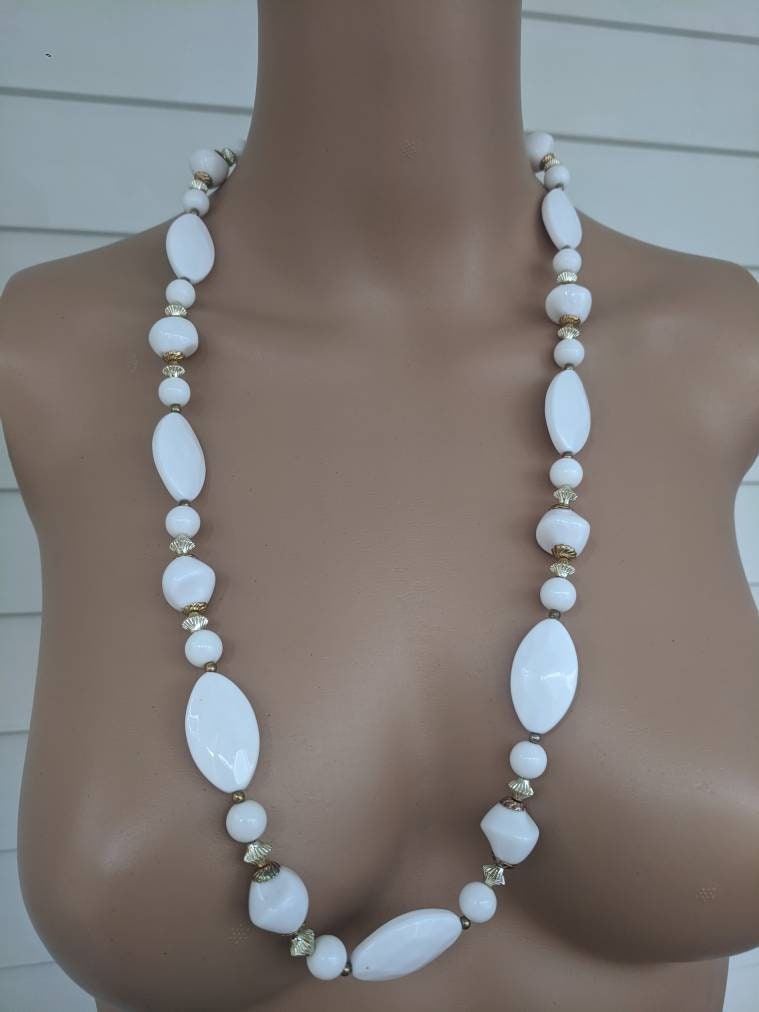 Two White Bead Necklaces 80s Costume Jewelry Fashion Vintage | Shop ...