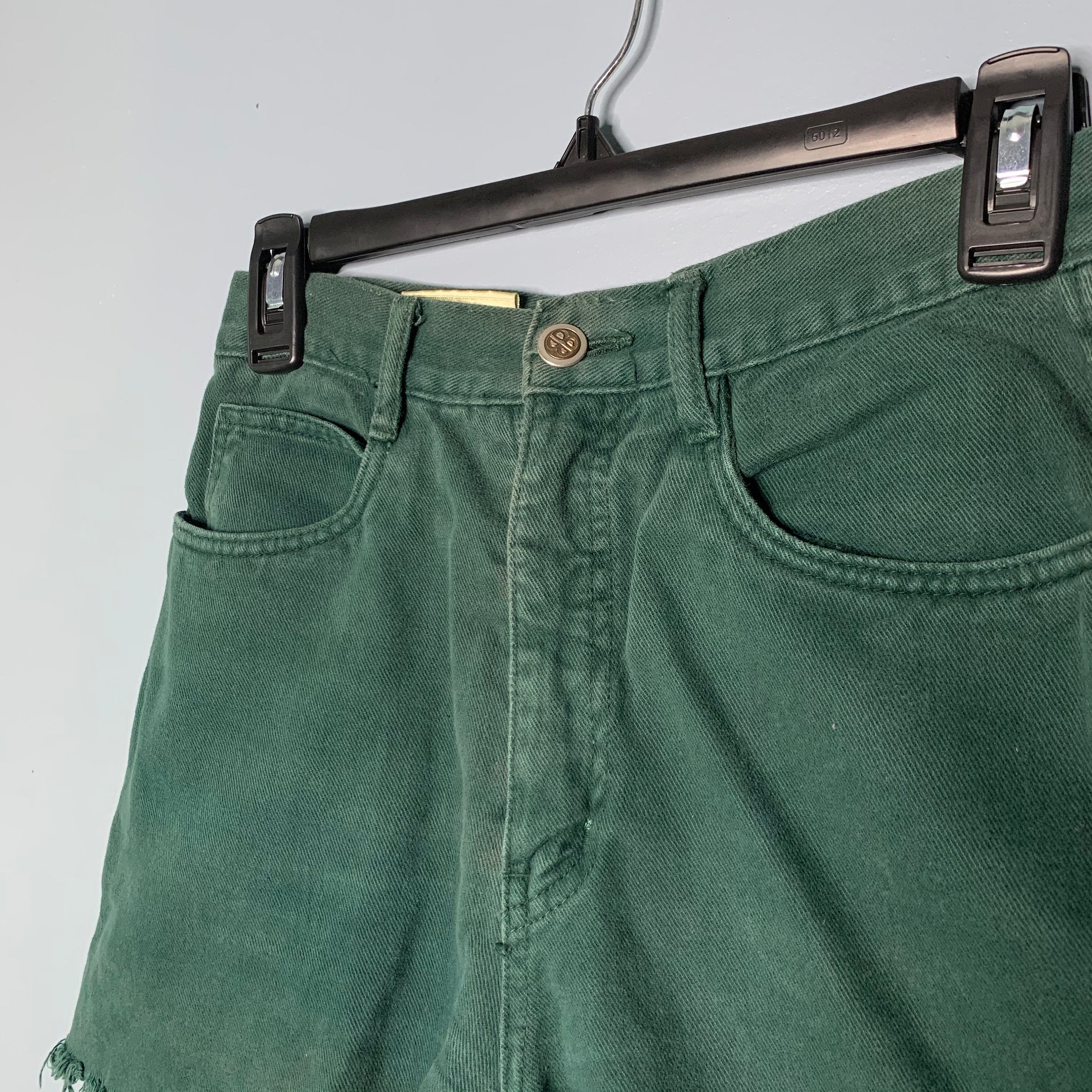 Vintage Green Denim Cut Off Booty Shorts by Bill Blass | Shop THRILLING