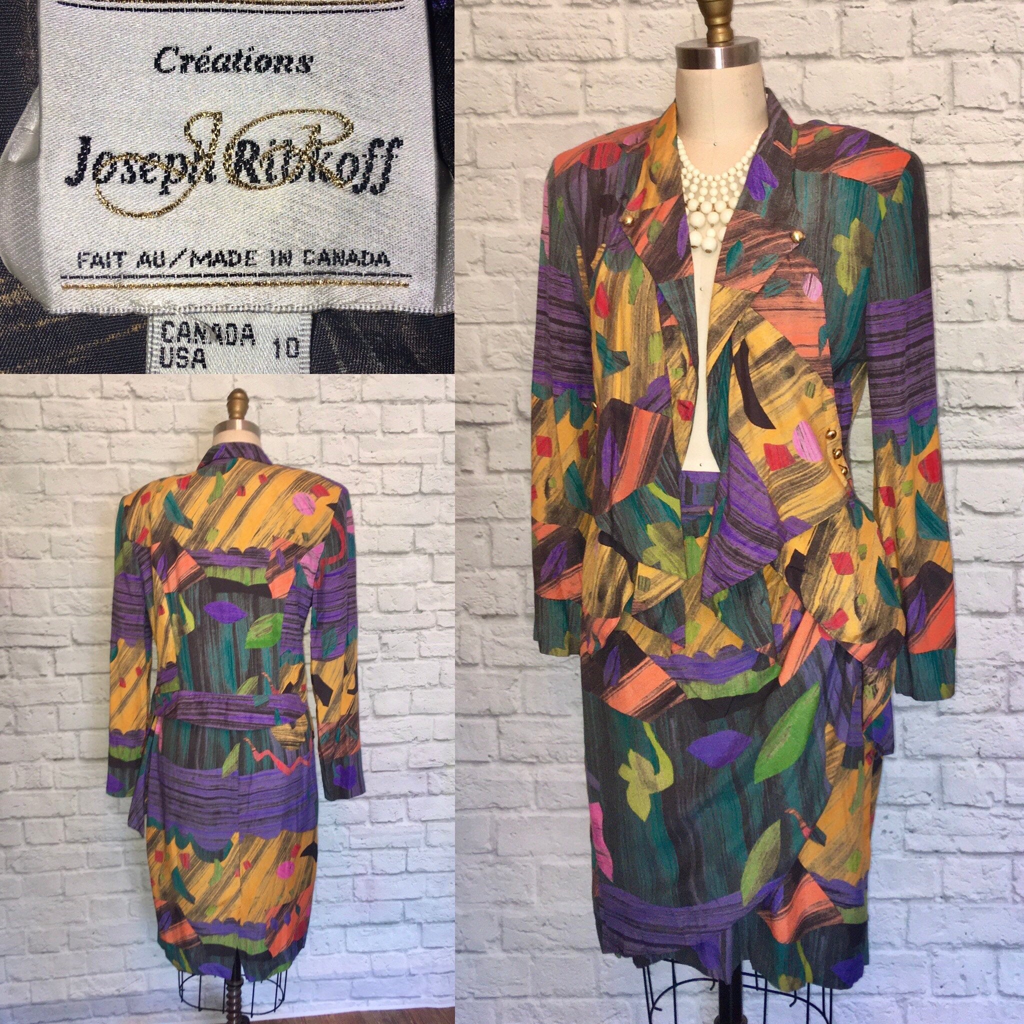 Vintage 90’s Multicolor Novelty Print Blazer and Skirt Suit 2pc by ...