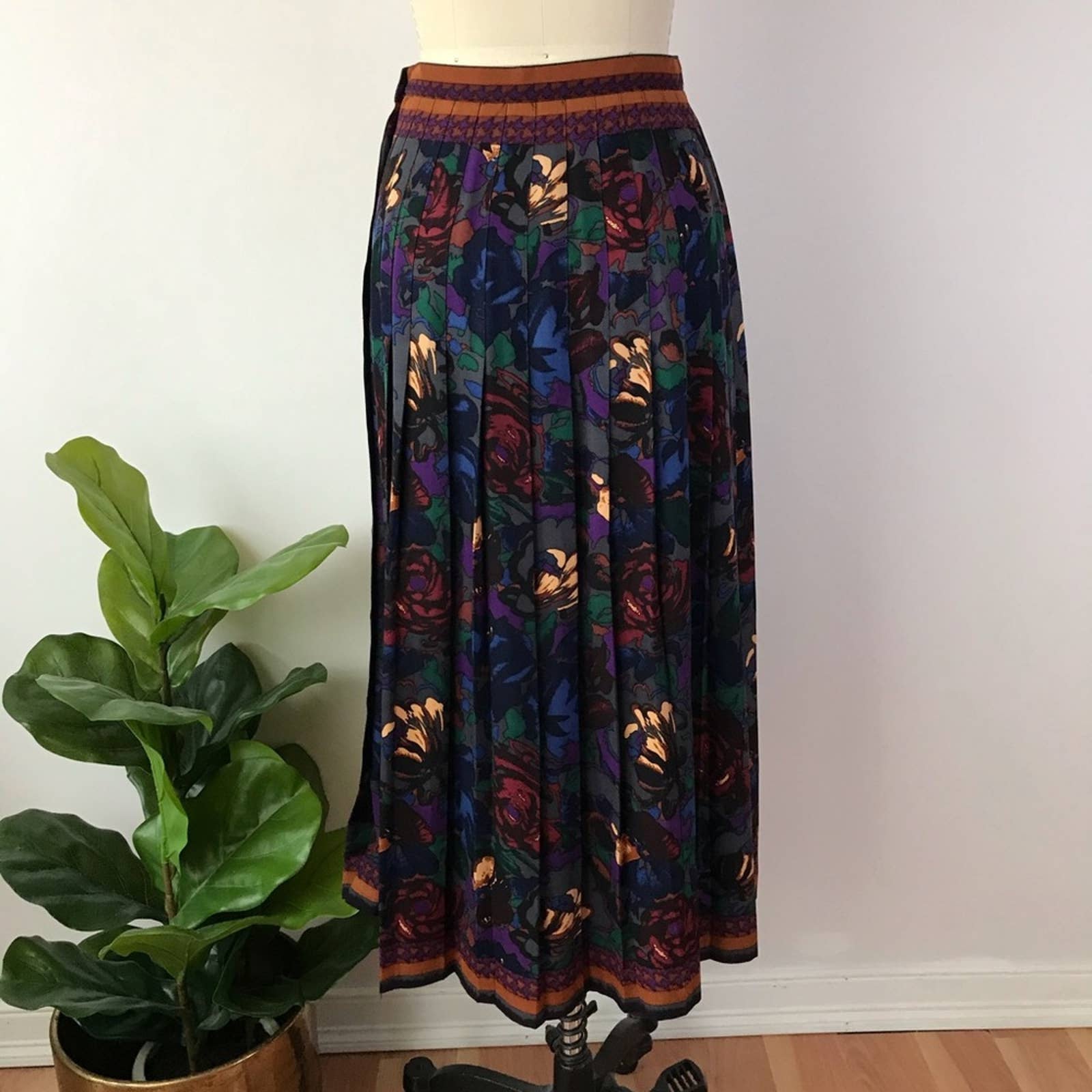 Vintage Dark Floral Side Button Maxi Skirt by JOS A Bank | Shop THRILLING