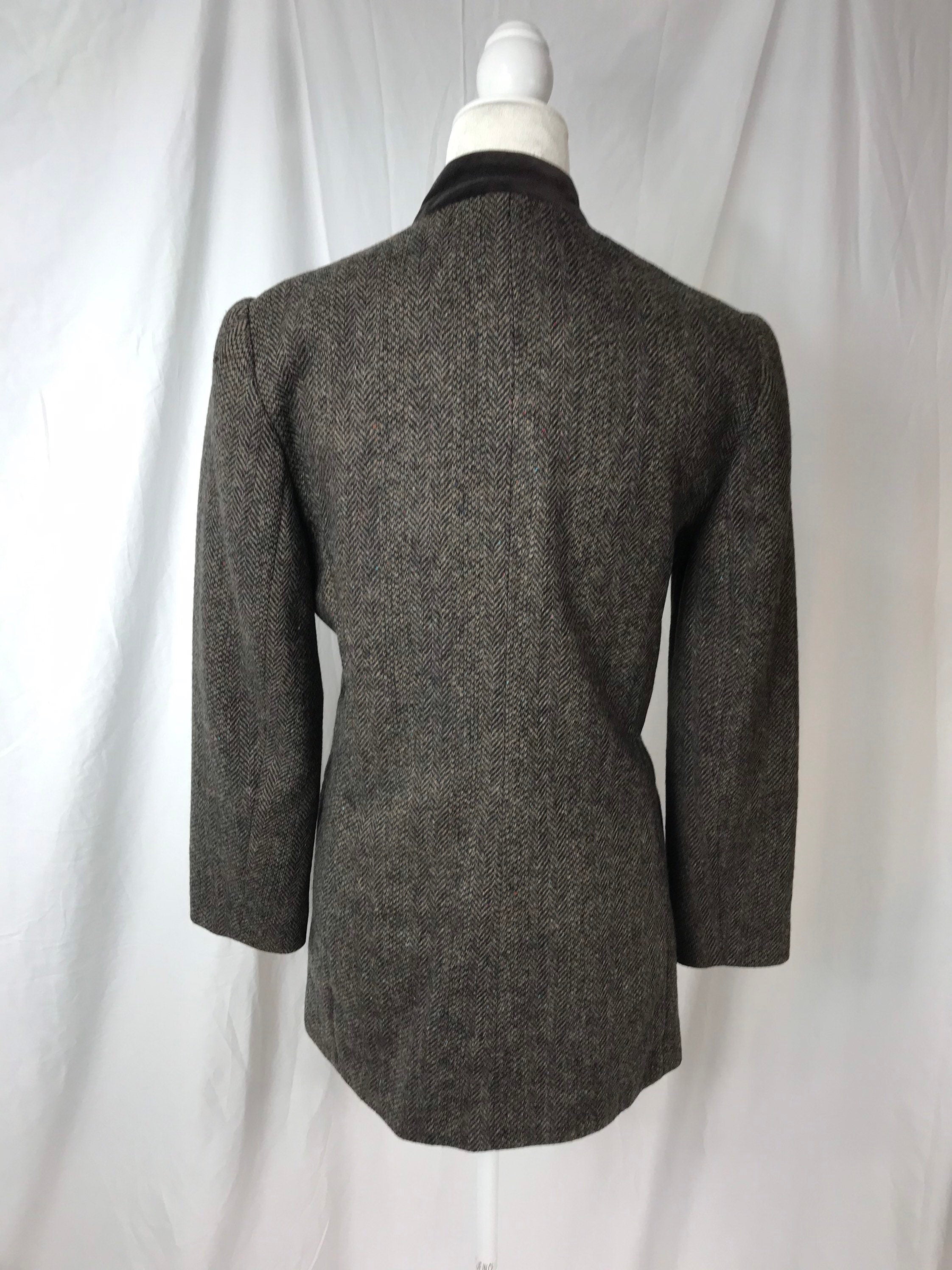 Vintage Longline Tweed Herringbone Jacket with Velvet Gorgeous Buttons ...