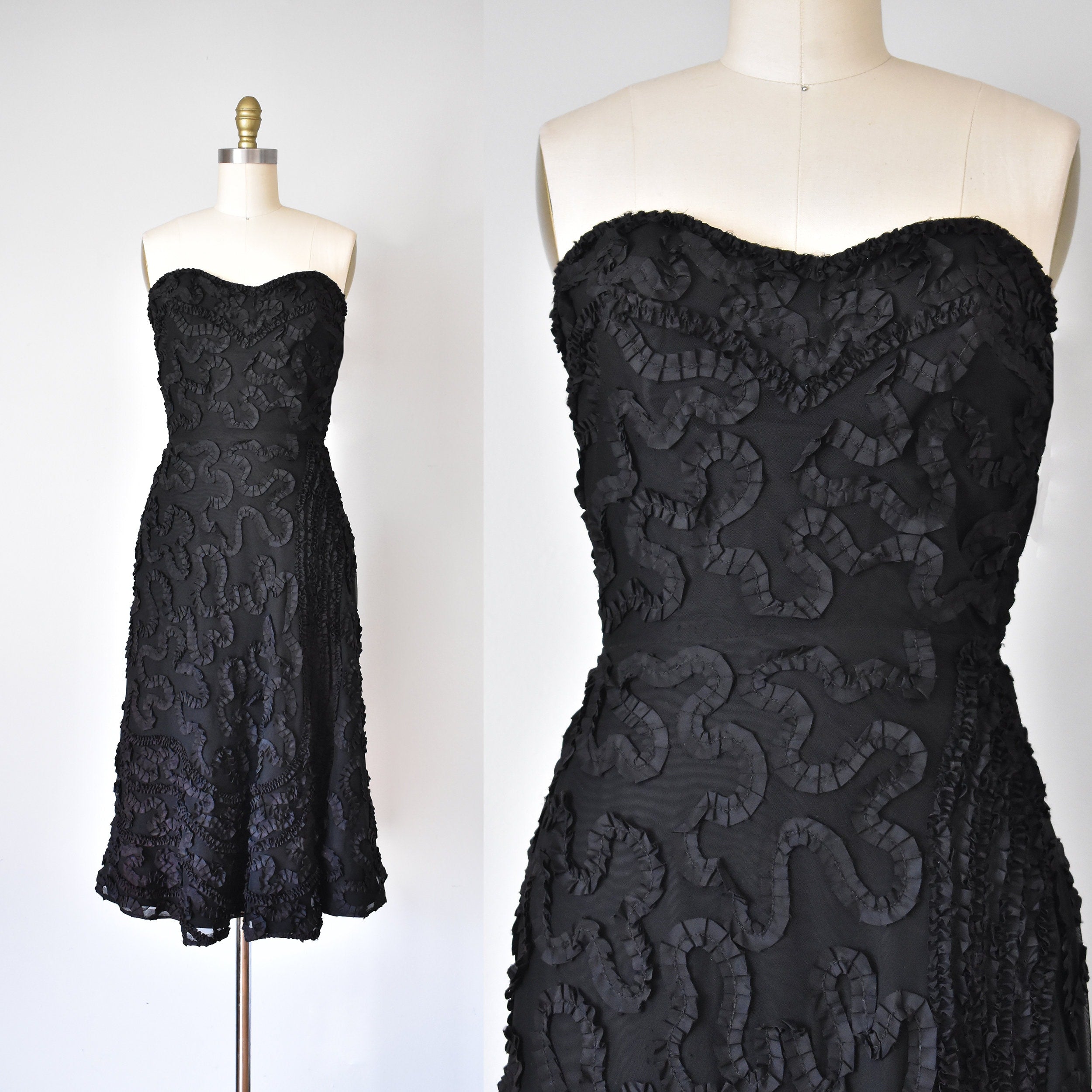 Vintage Sabrina Ribbon Ruffle Rockabilly 50s Pinup Marilyn Monroe 40s ...