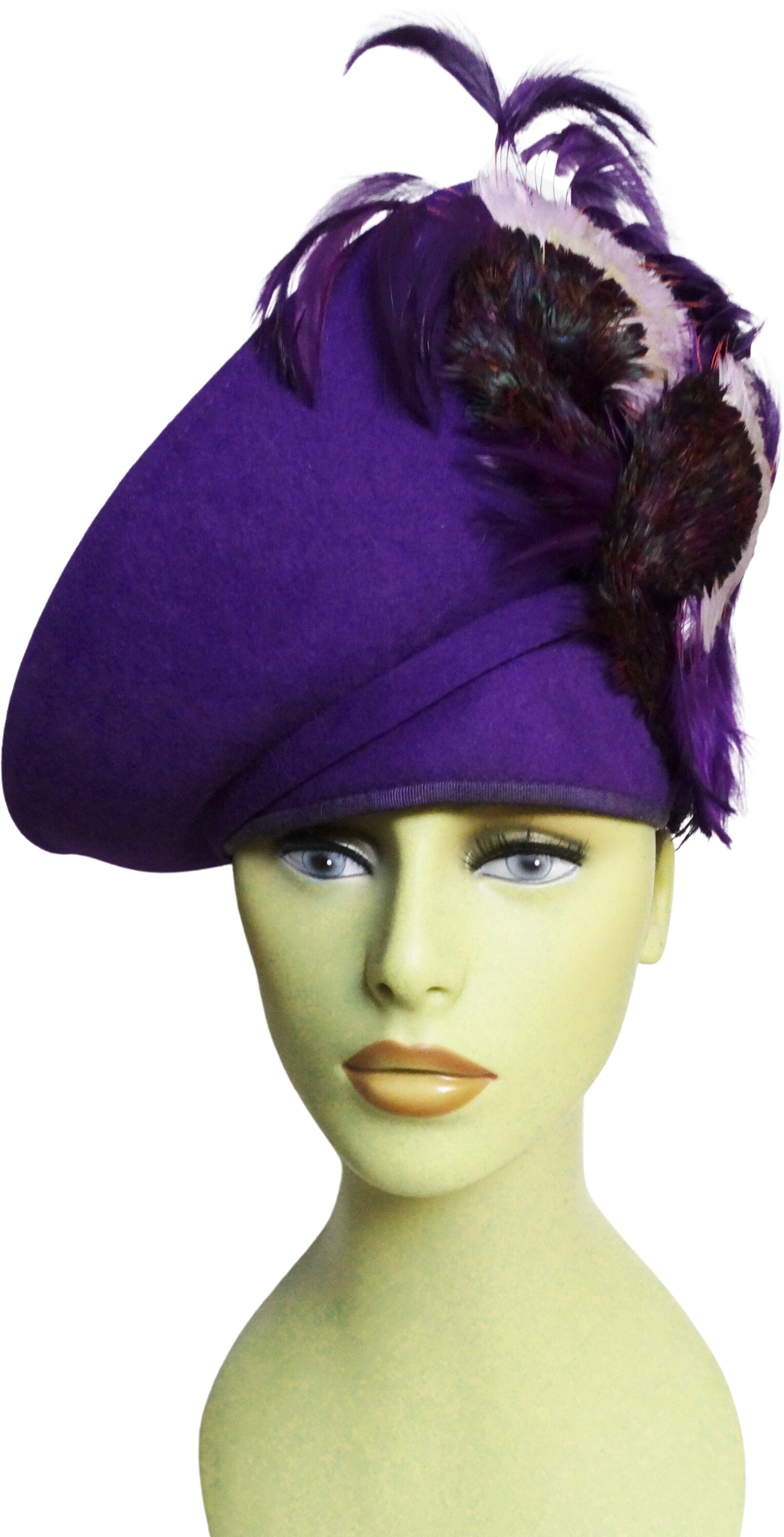 A RARE FIND  VINTAGE JACK MCONNELL GALLY HO  PURPLE FEATHERED HAT Vintage Purple Feather Jack Mcconnell Hat | Shop THRILLING main image 3