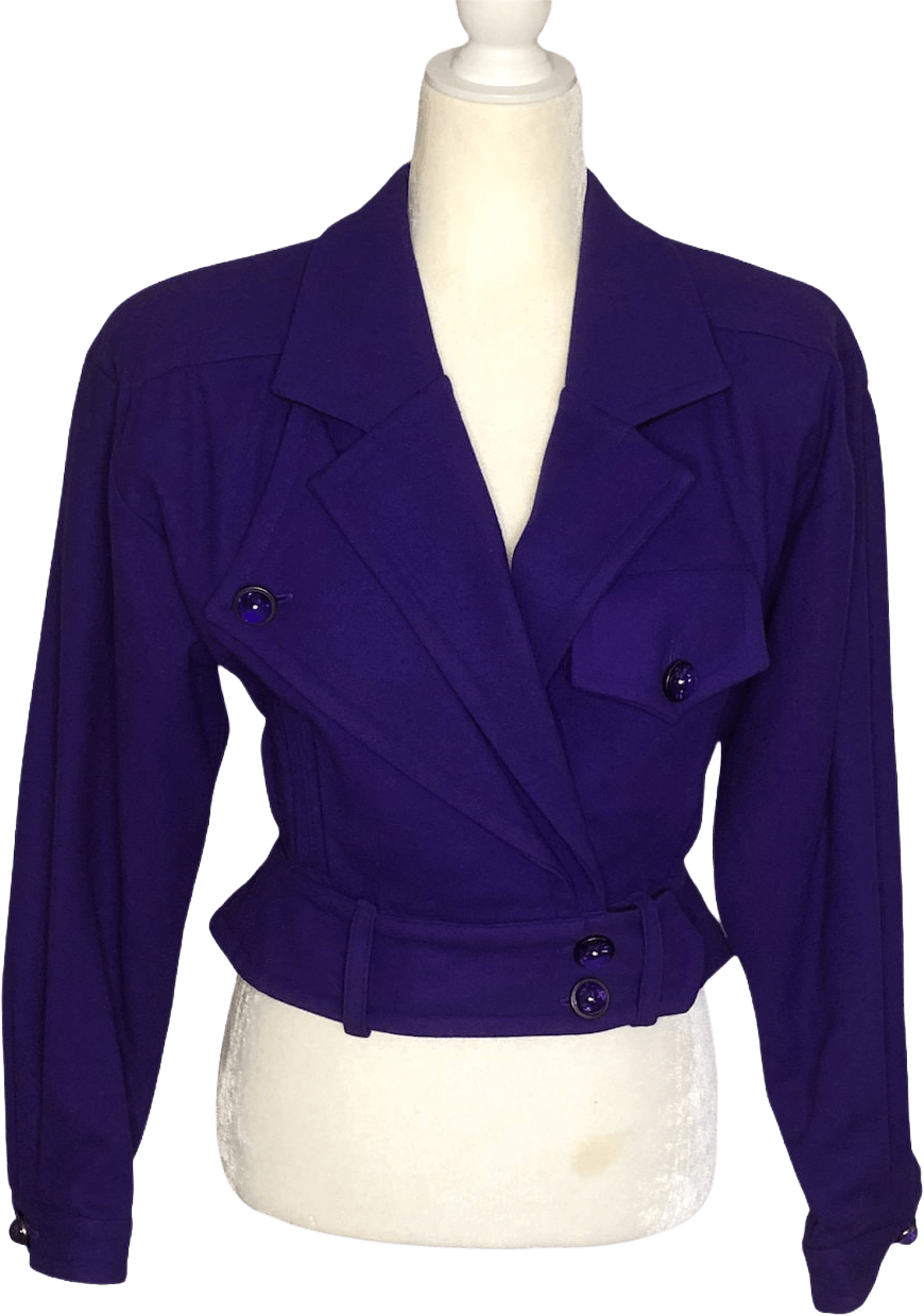 Vintage 80’s Purple Wool Pant Suit Cropped Jacket Tapered Leg by Cache ...