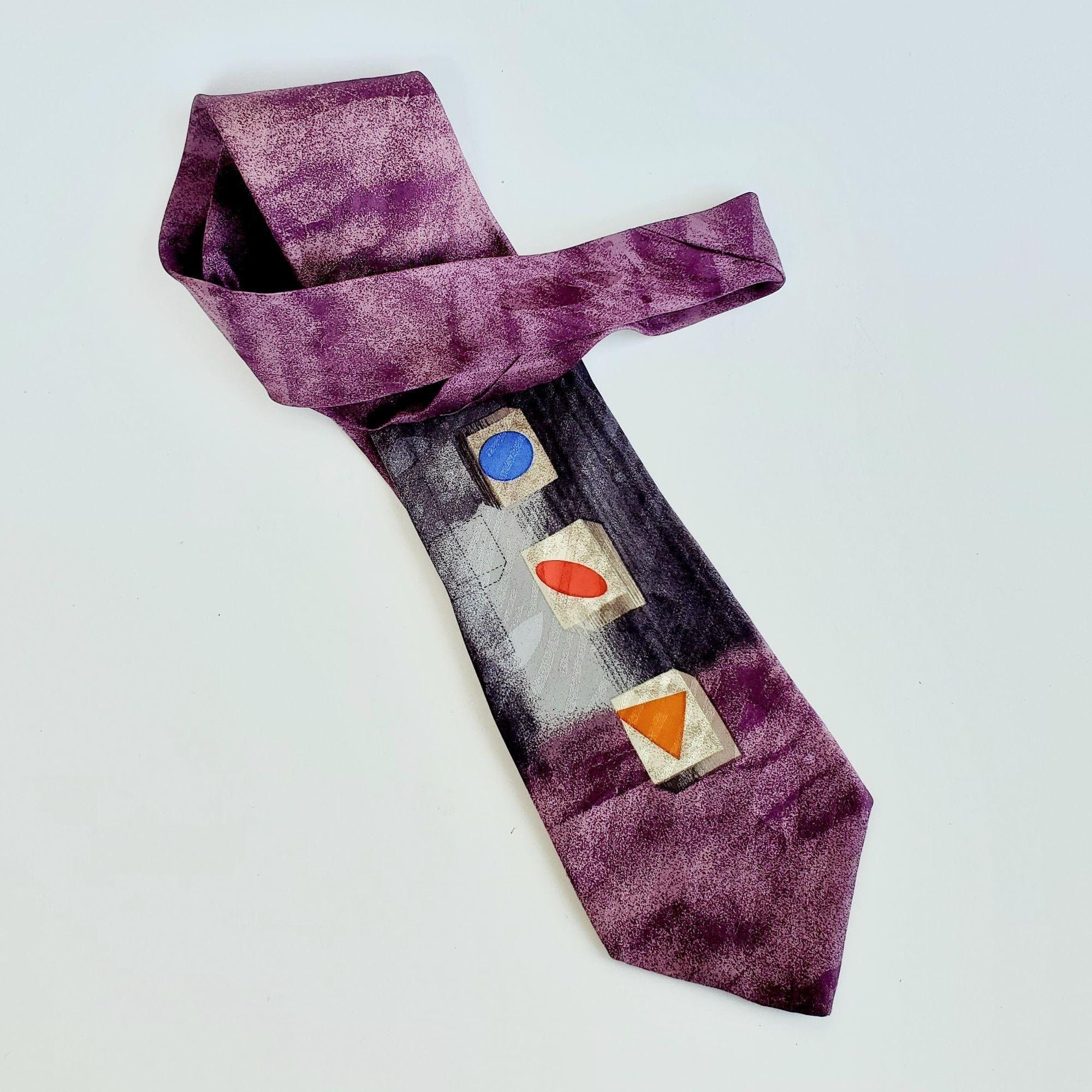 Vintage Silk Abstract Necktie by Albert Nipon, Purple and Gray Tie by ...
