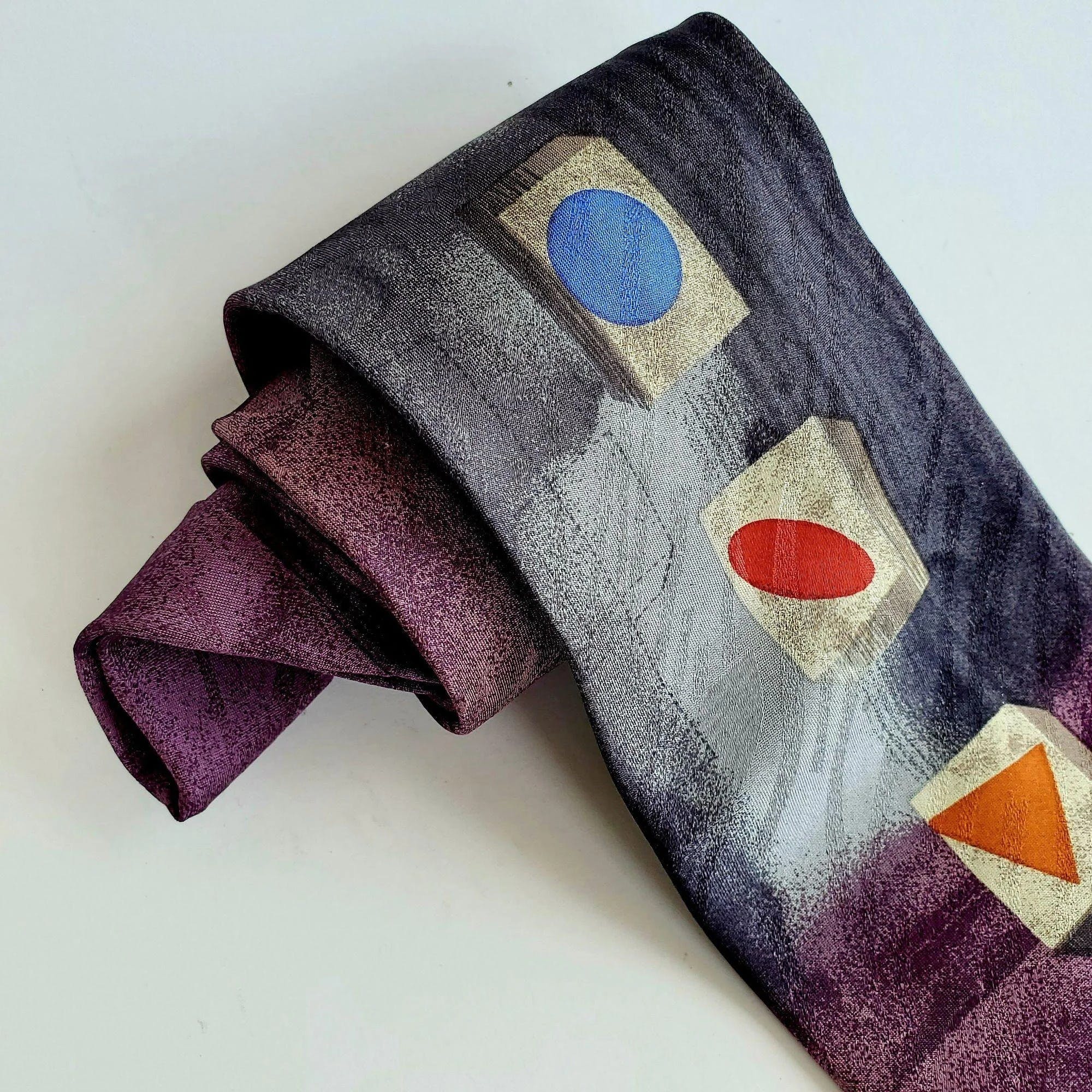 Vintage Silk Abstract Necktie by Albert Nipon, Purple and Gray Tie by ...