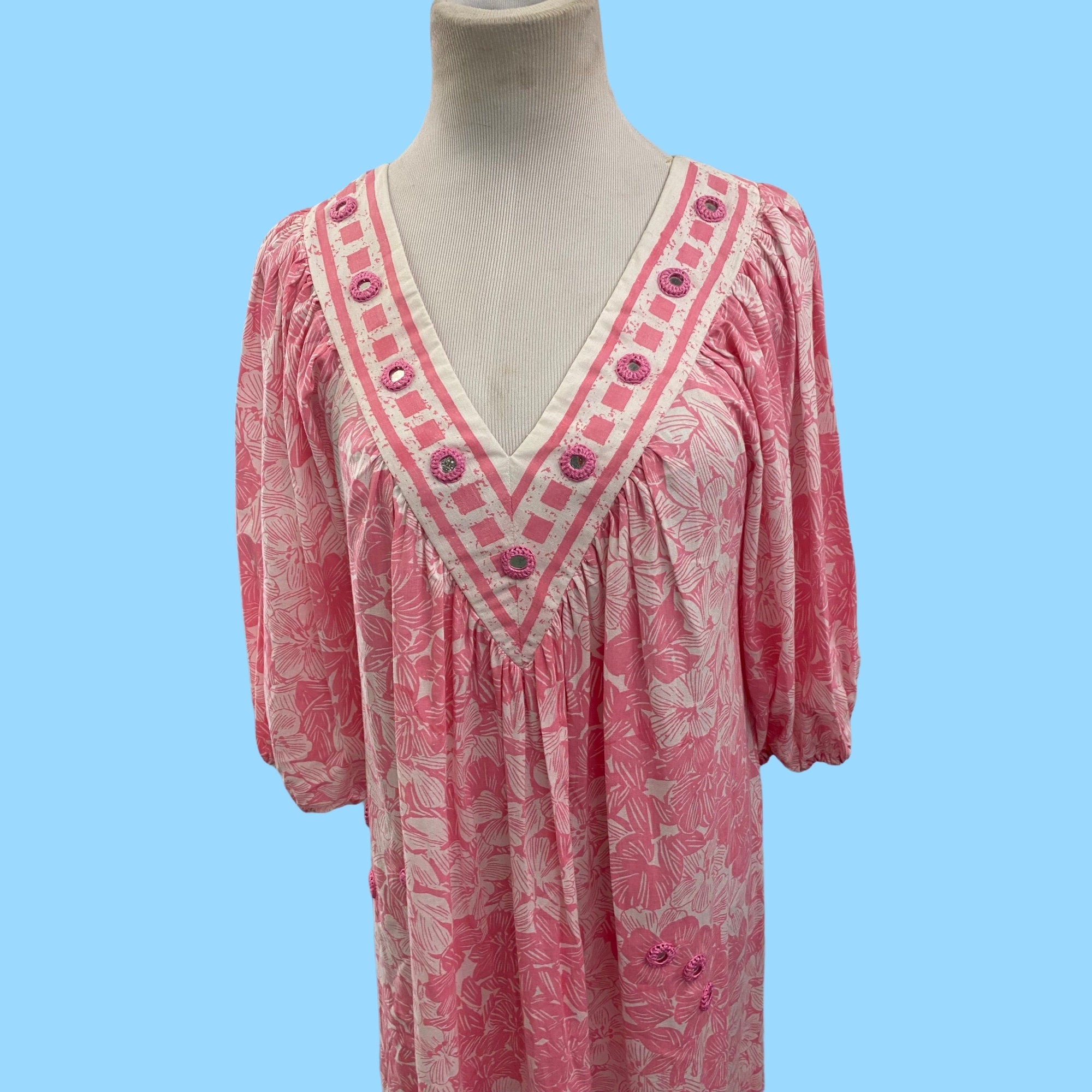 Vintage Ramona Rull 60s Pink White Floral Maxi Kaftan Dress by Ramona ...