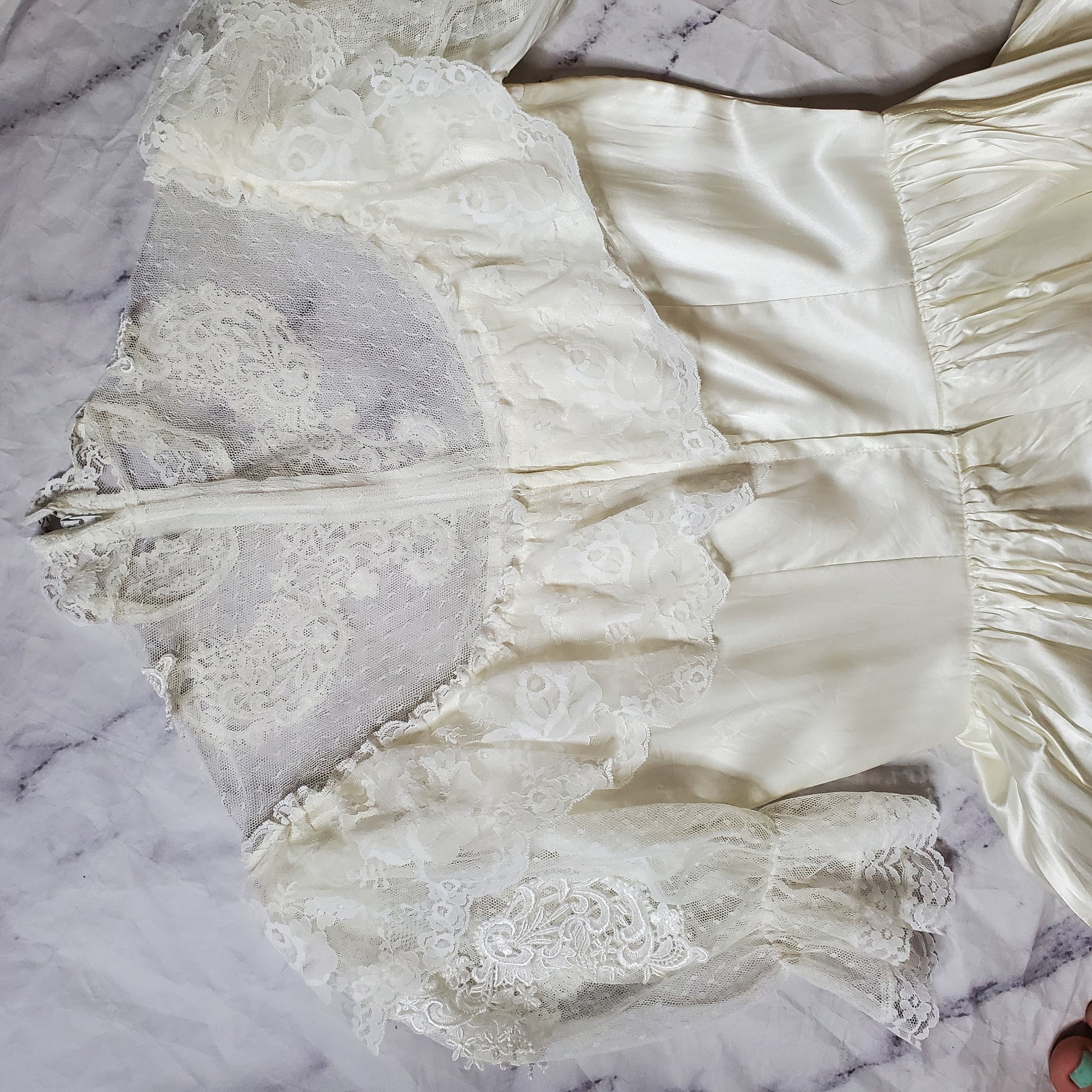 Vintage 80’s Ivory Satin and White Lace Victorian Wedding Gown by ...