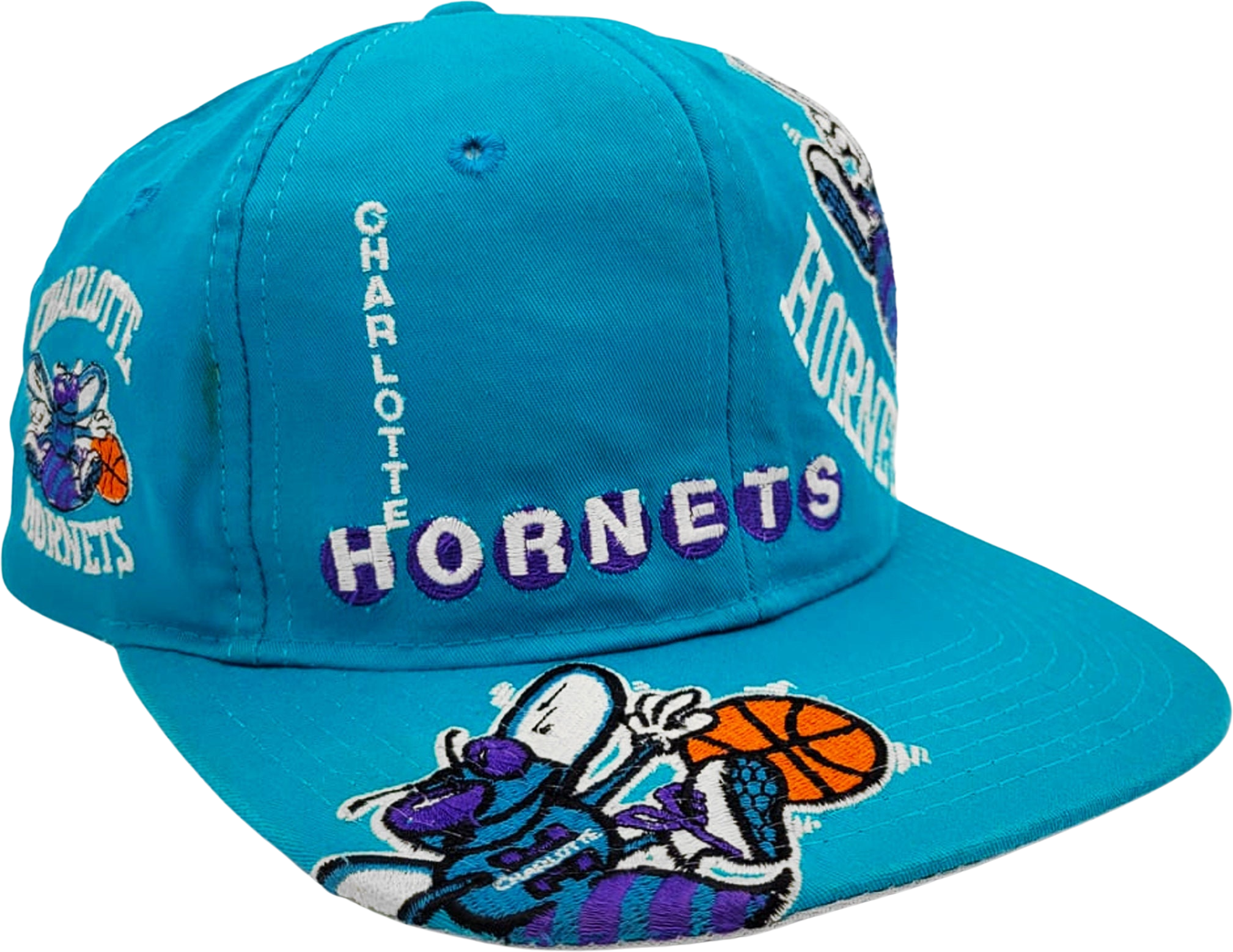 Vintage 90s Starter Charlotte Hornets Nylon Snapback Cap Hat