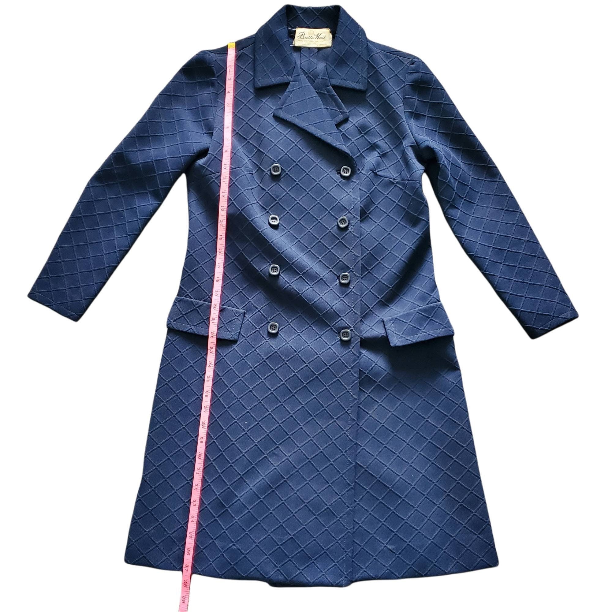 Vintage 60s Butte Knit Textured Navy Blue Double Breasted Coat | Shop ...