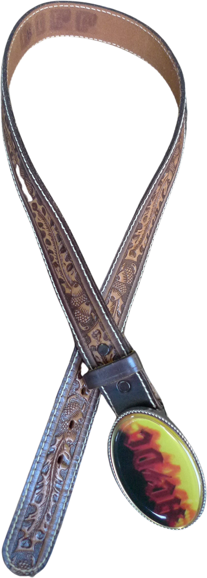 Vintage 80s/90s (35 To 37) * Ac Dc Buckle With Tooled Leather Belt ...