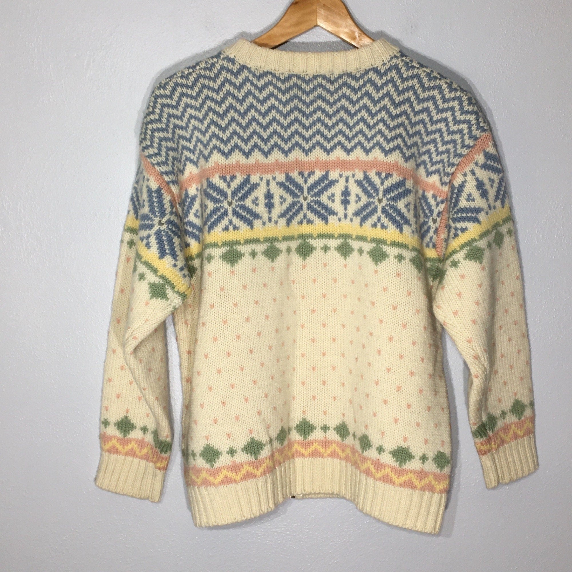Vintage 90's Pastel Fair Isle Wool Cardigan Sweater, Soft Girl Kawaii ...