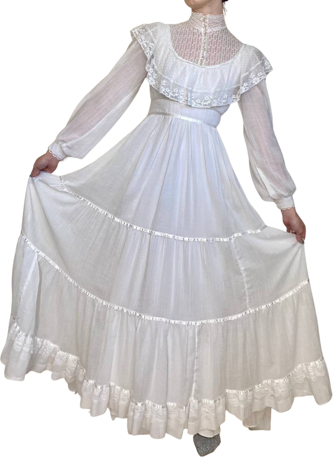 Vintage 70’s Gunne Sax White High Neck Victorian Prairie Dress by Gunne ...