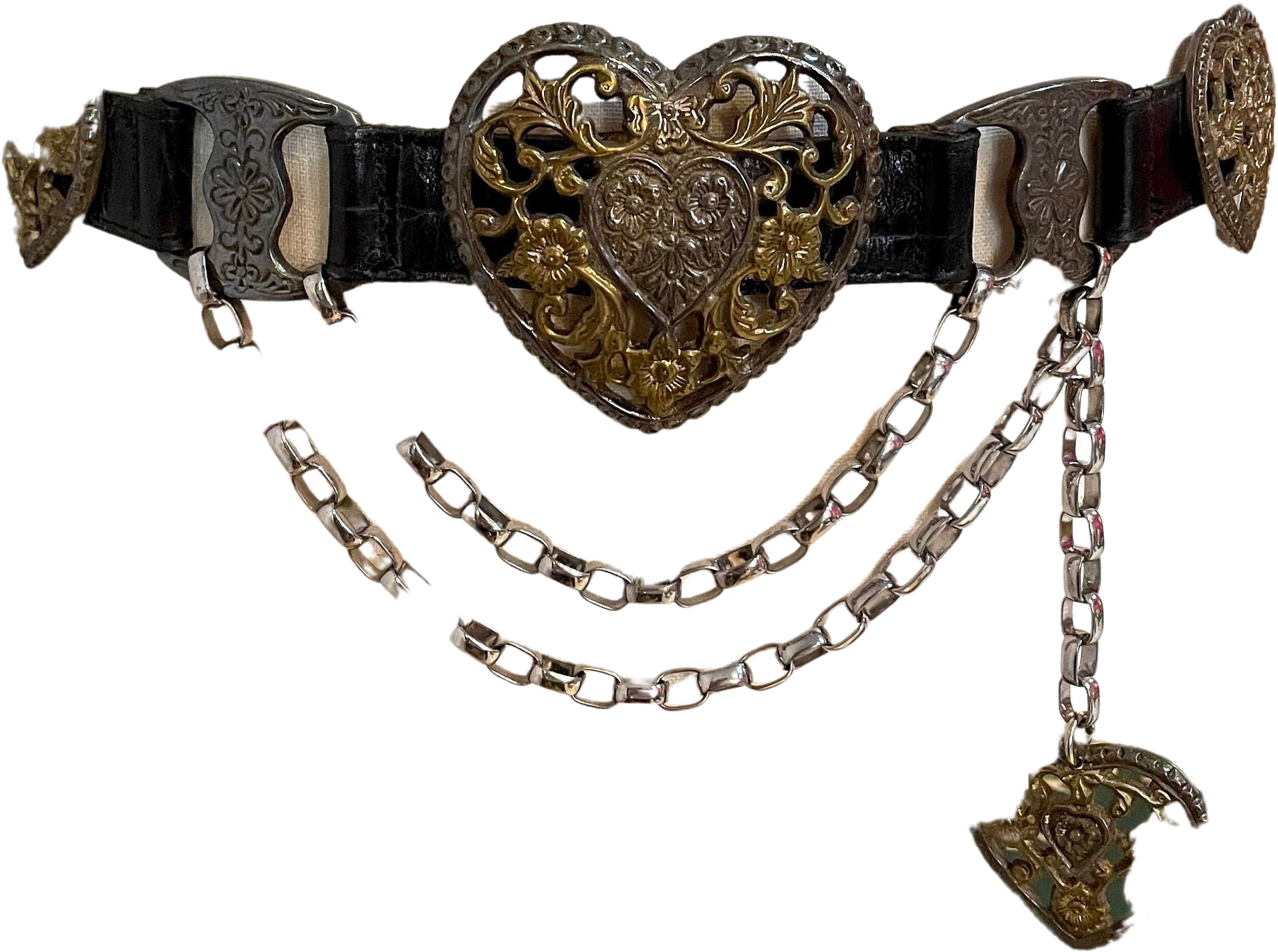 NWT store Vintage Streets Ahead Distressed Leather Heart Buckle Chain Belt