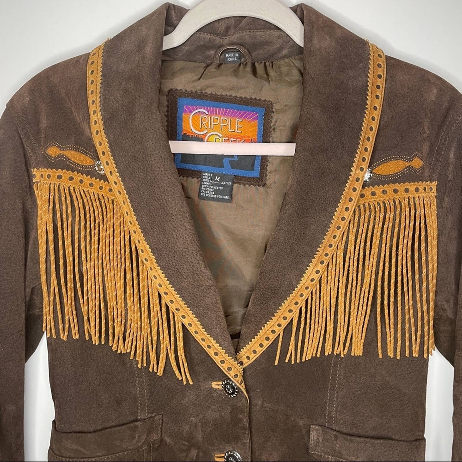Vintage Cripple Creek Brown Genuine Leather Western Fringe Jacket ...