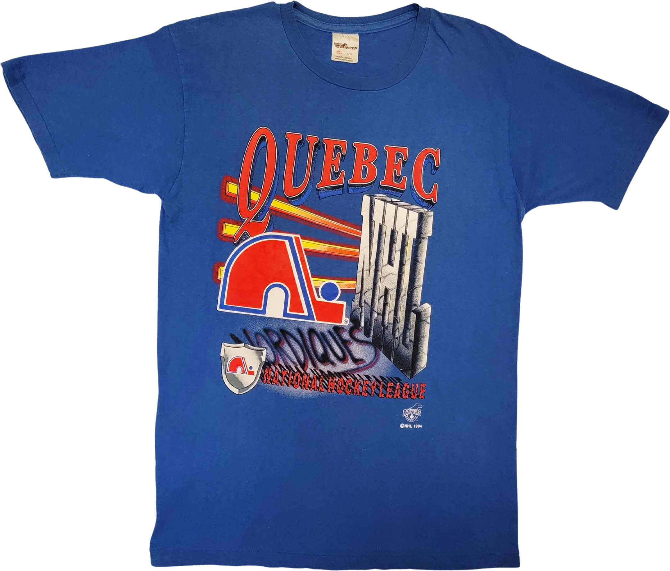 Vtg Quebec Nordiques T-Shirt Size Small NHL Hockey Canada Waves 90's Blue  NWOT