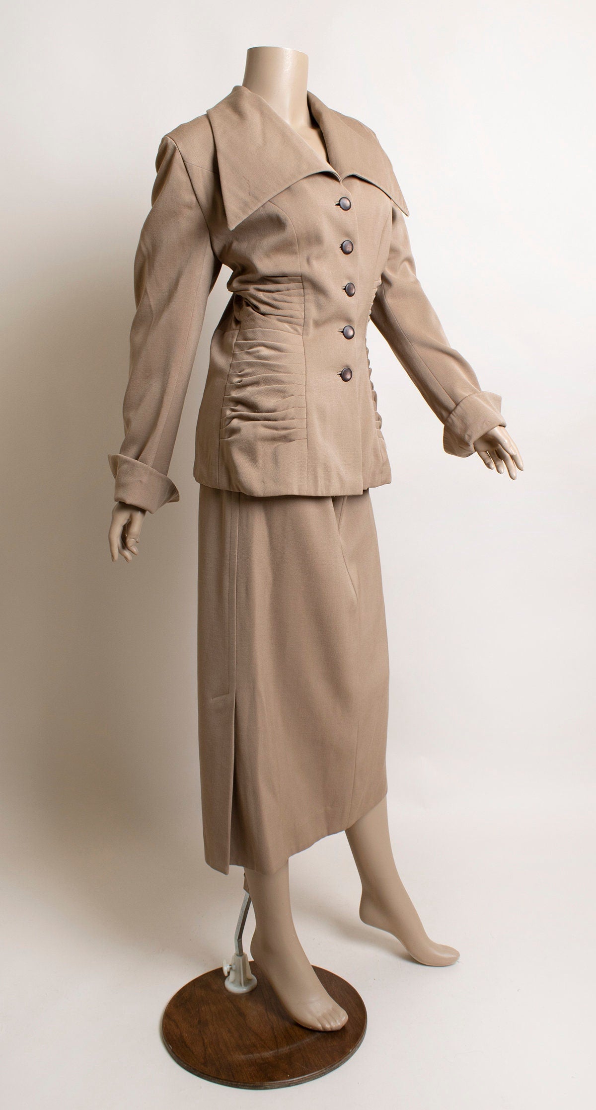 Vintage 40s Suit - Light Khaki Beige Pleat Jacket and Pencil Skirt Set ...