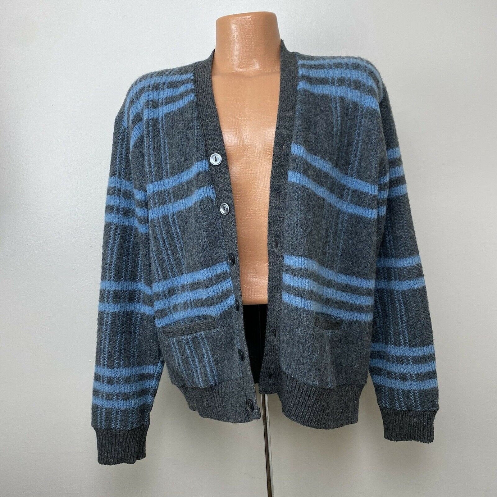 Vintage 60s Plaid Mohair Cardigan Sweater Sears Sportswear Fuzzy