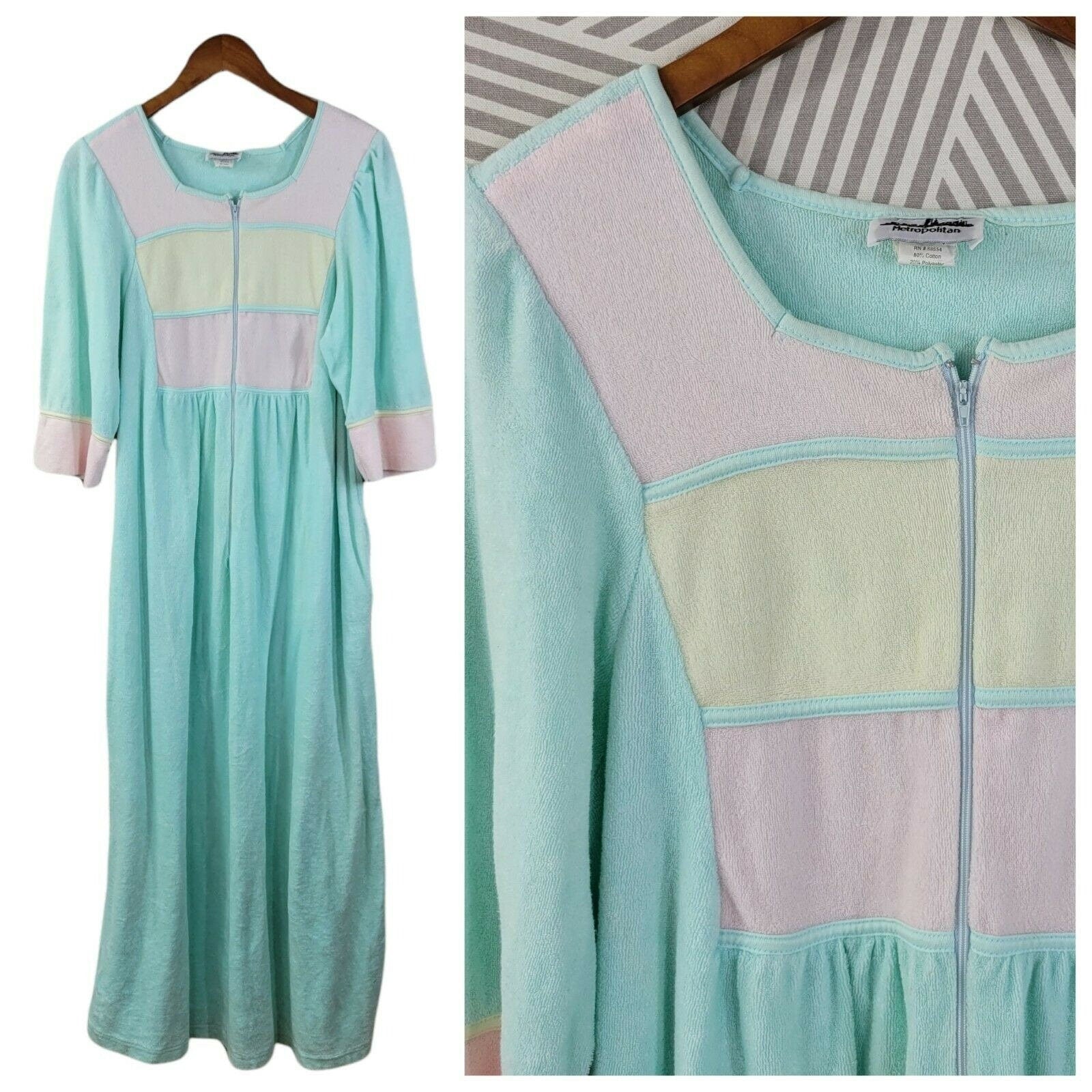 Vintage Terry Cloth Fuzzy Fleece Rainbow Pastel Housecoat Robe by ...