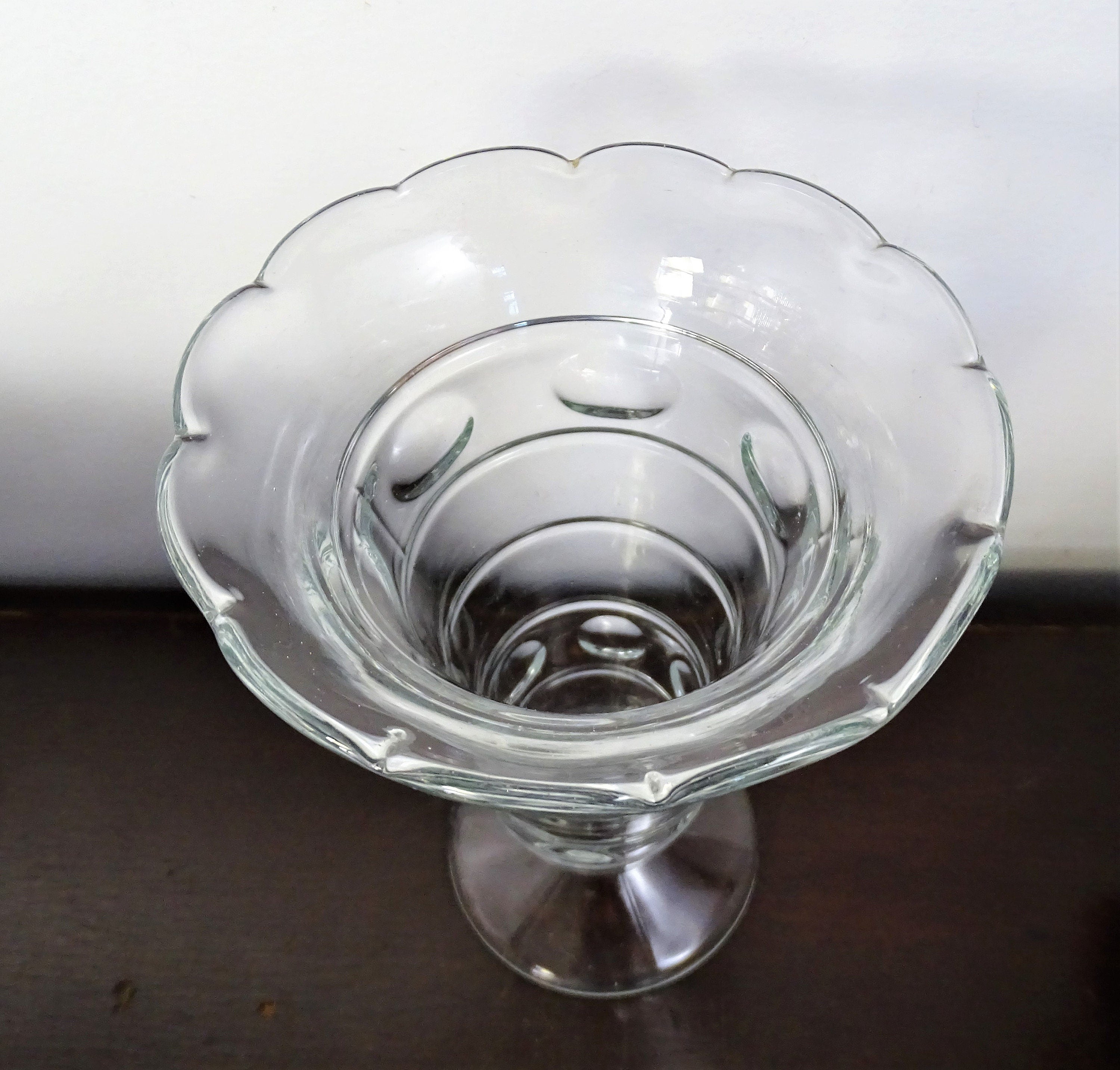 Vintage Large Tall Clear Glass Wide Rim Flower Vase Striped Circles ...