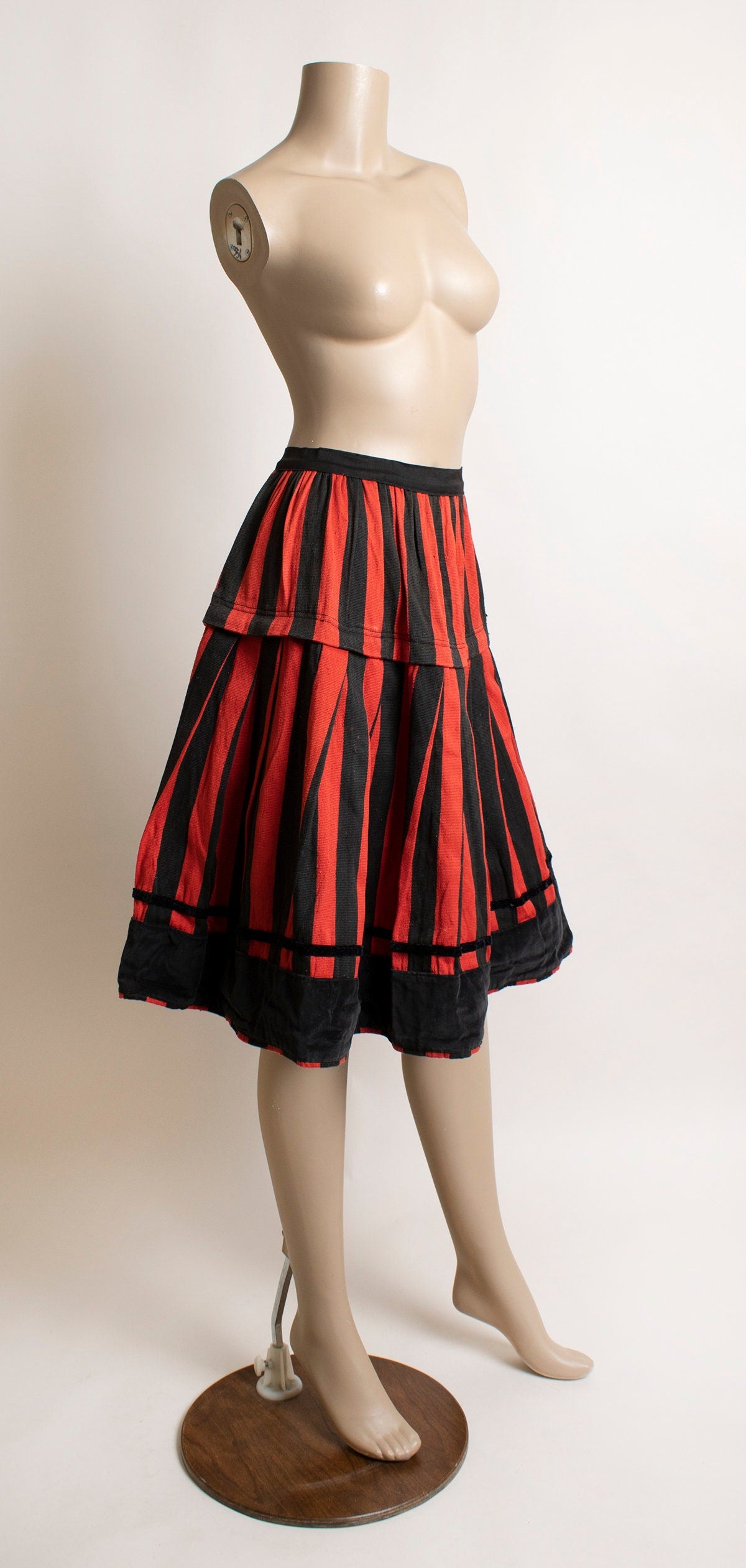 Vintage Skirt and Apron - Red and Black Striped Traditional Full Skirt ...