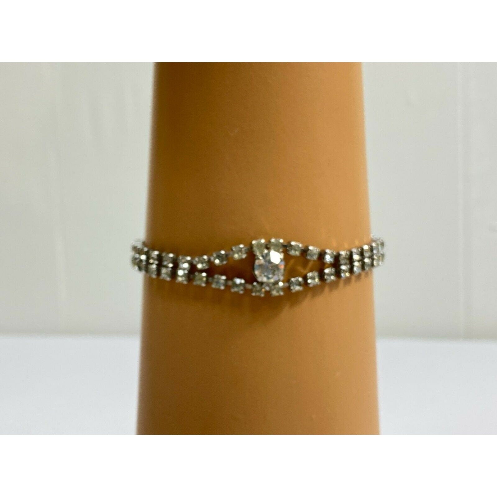 Vintage Rhinestone Bracelet Silver Tone Double Row with Round Clear ...