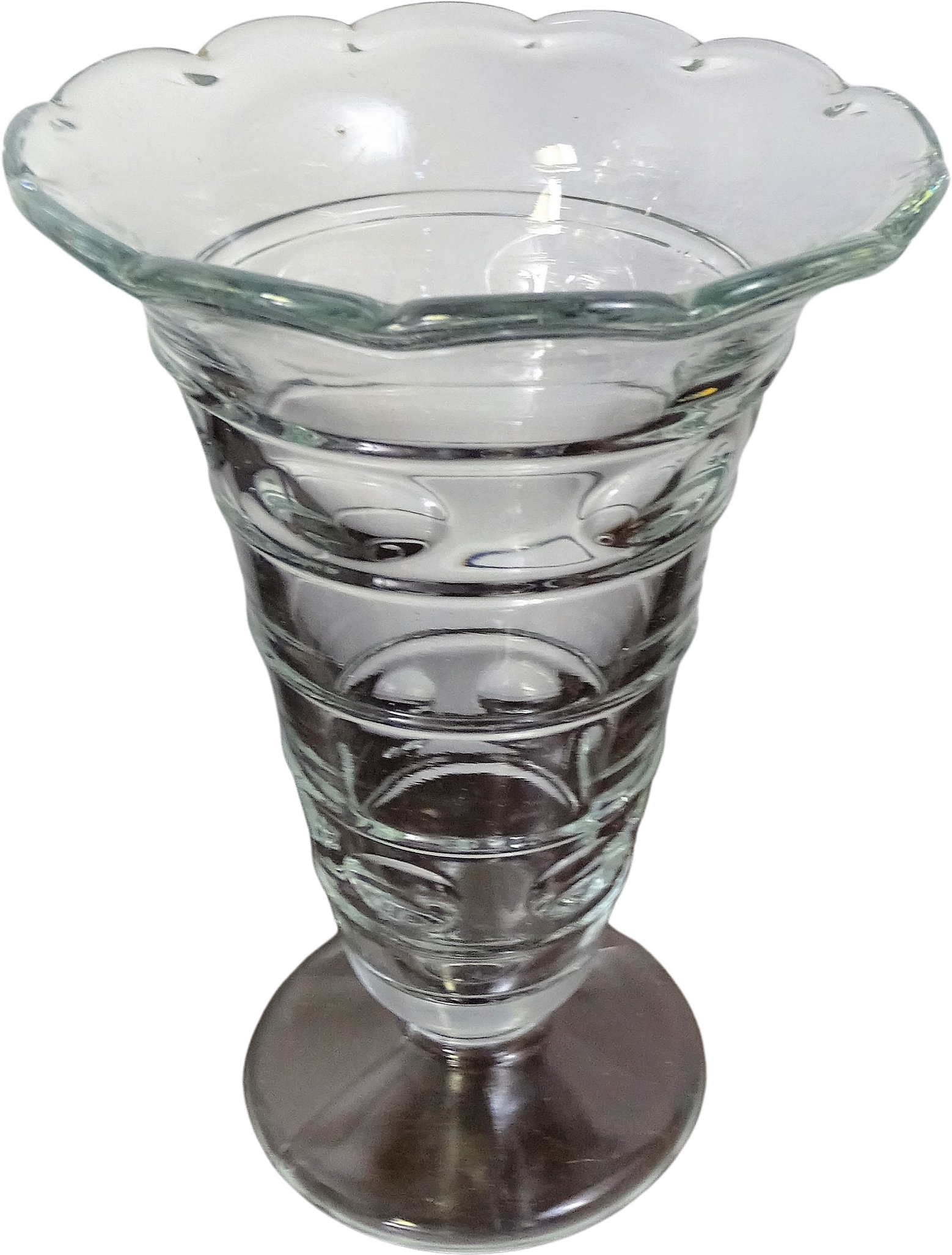 Vintage Large Tall Clear Glass Wide Rim Flower Vase Striped Circles ...