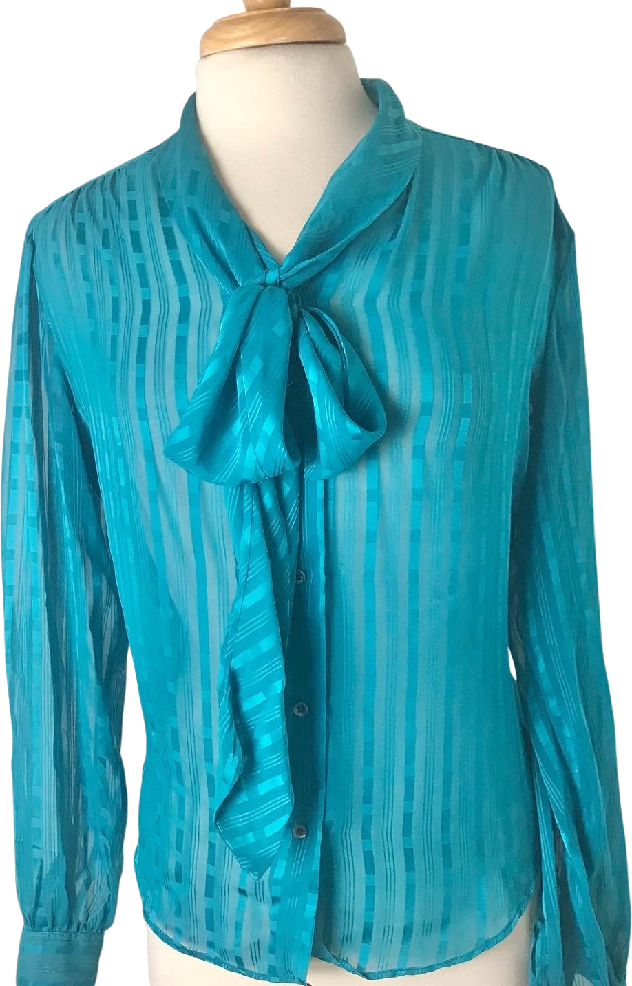 Vintage 80s Stuart Lang Sheer Teal Pussy Bow Blouse by Stuart Lang ...