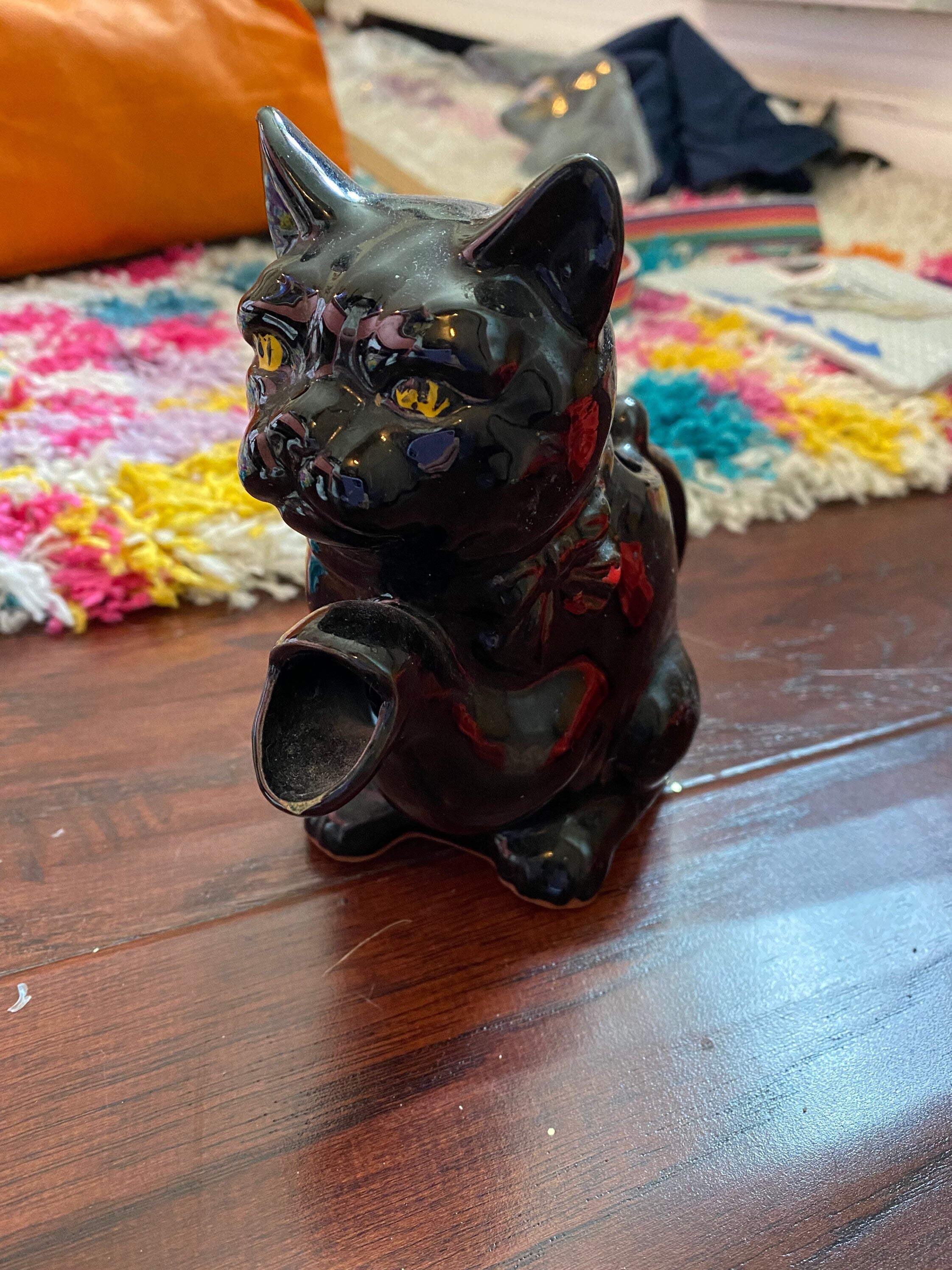 Terrifying Vintage Black Cat Tea Pot Yellow Eyes | Shop THRILLING