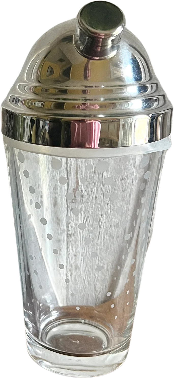 Vintage Mid Century Libbey Cocktail Shaker. Glass with Etched Frosted Polka Do Shop THRILLING