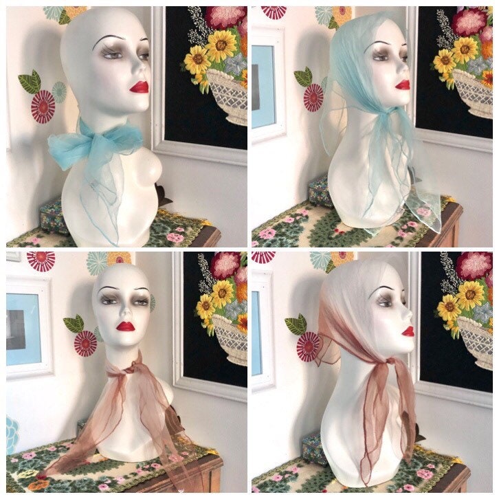 Nilon Scarf Vintage Sheer Scarves Set of 4 60s Nylon Chiffon Rockabilly Pin Up Gir ...