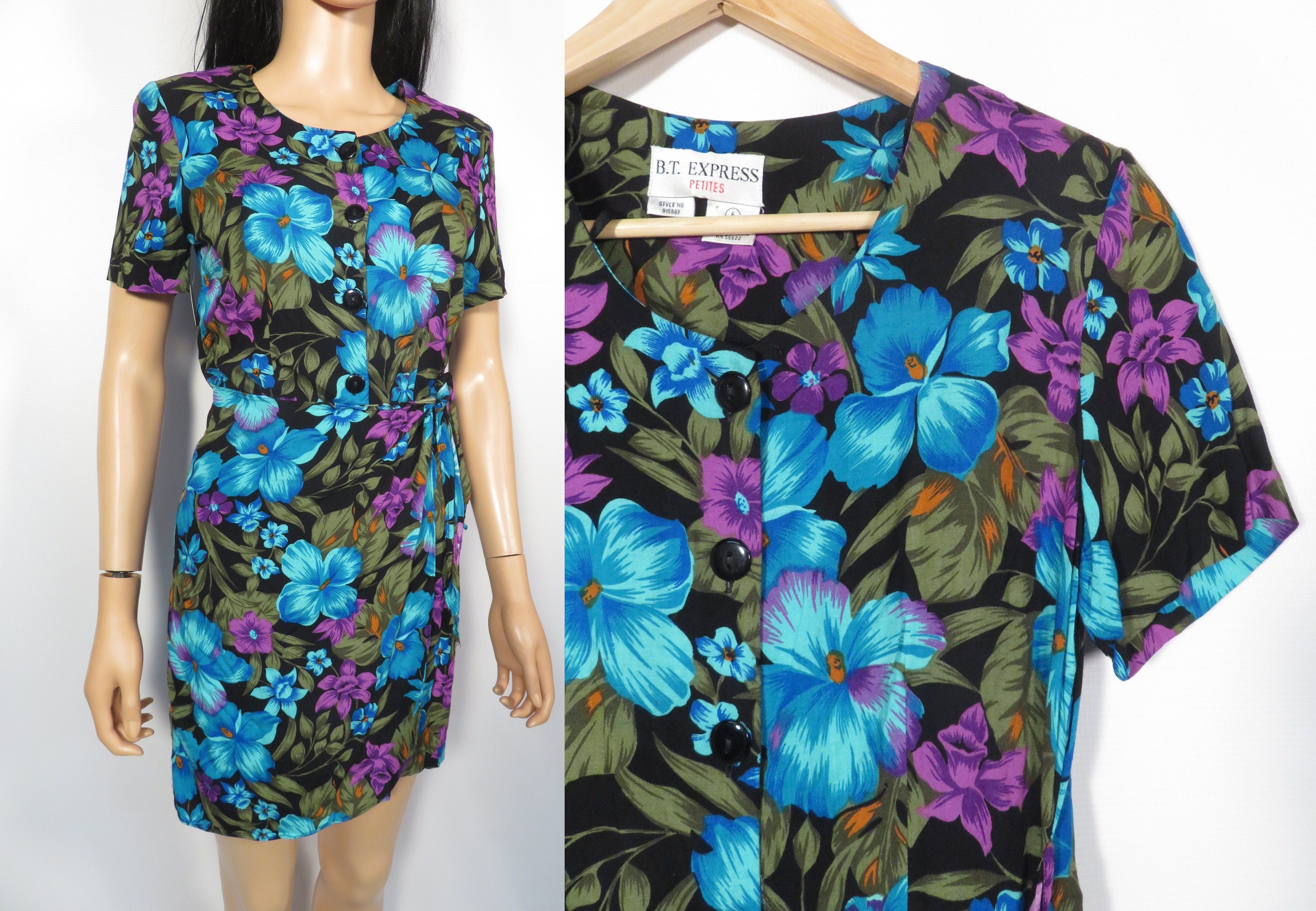 Vintage 90s Bright Hawaiian Print Romper with Built In Wrap Skirt by BT ...