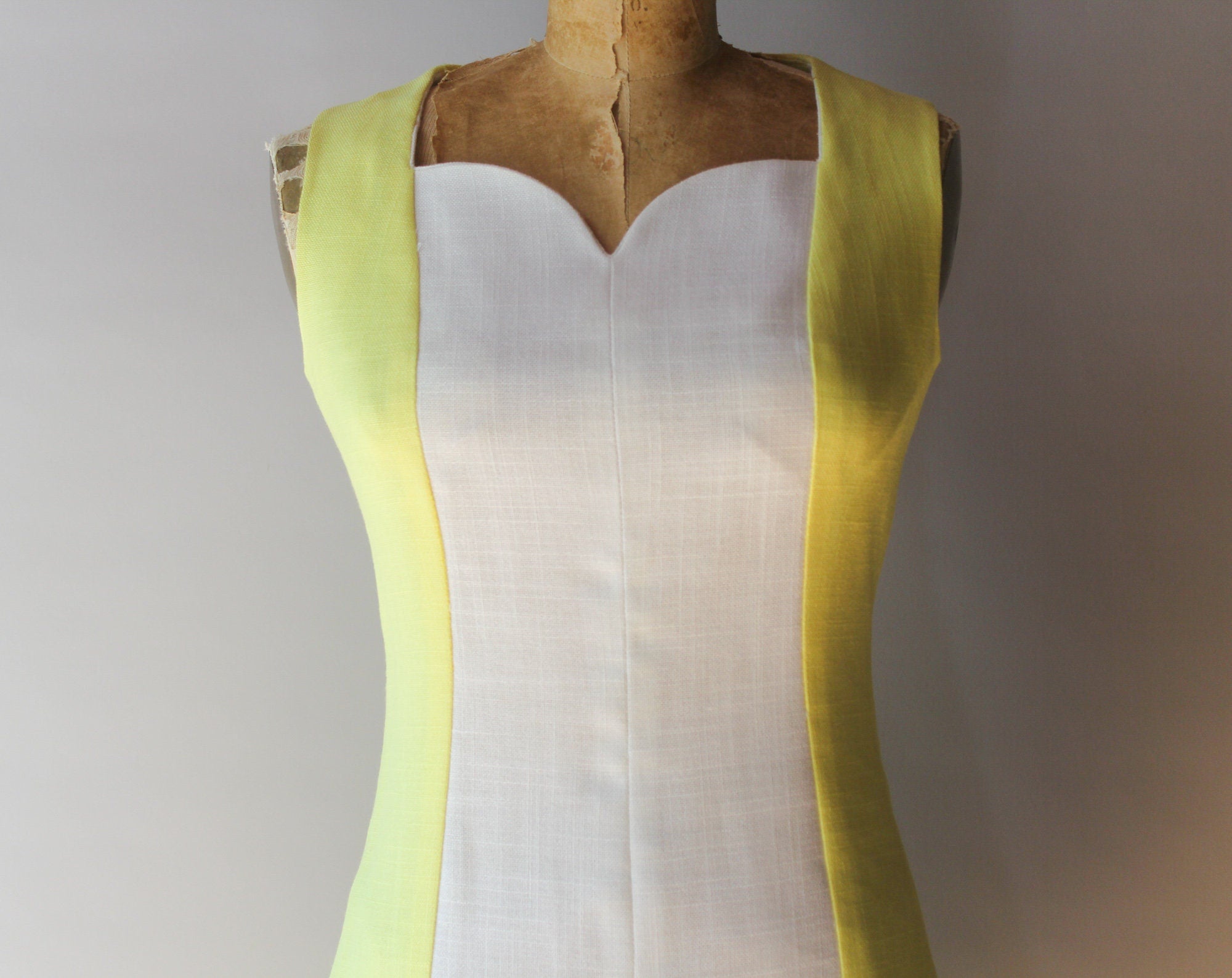 Colorblock Yellow 60s Vintage Mod Colorblock Lemon Yellow and White Sweetheart Neckline ...