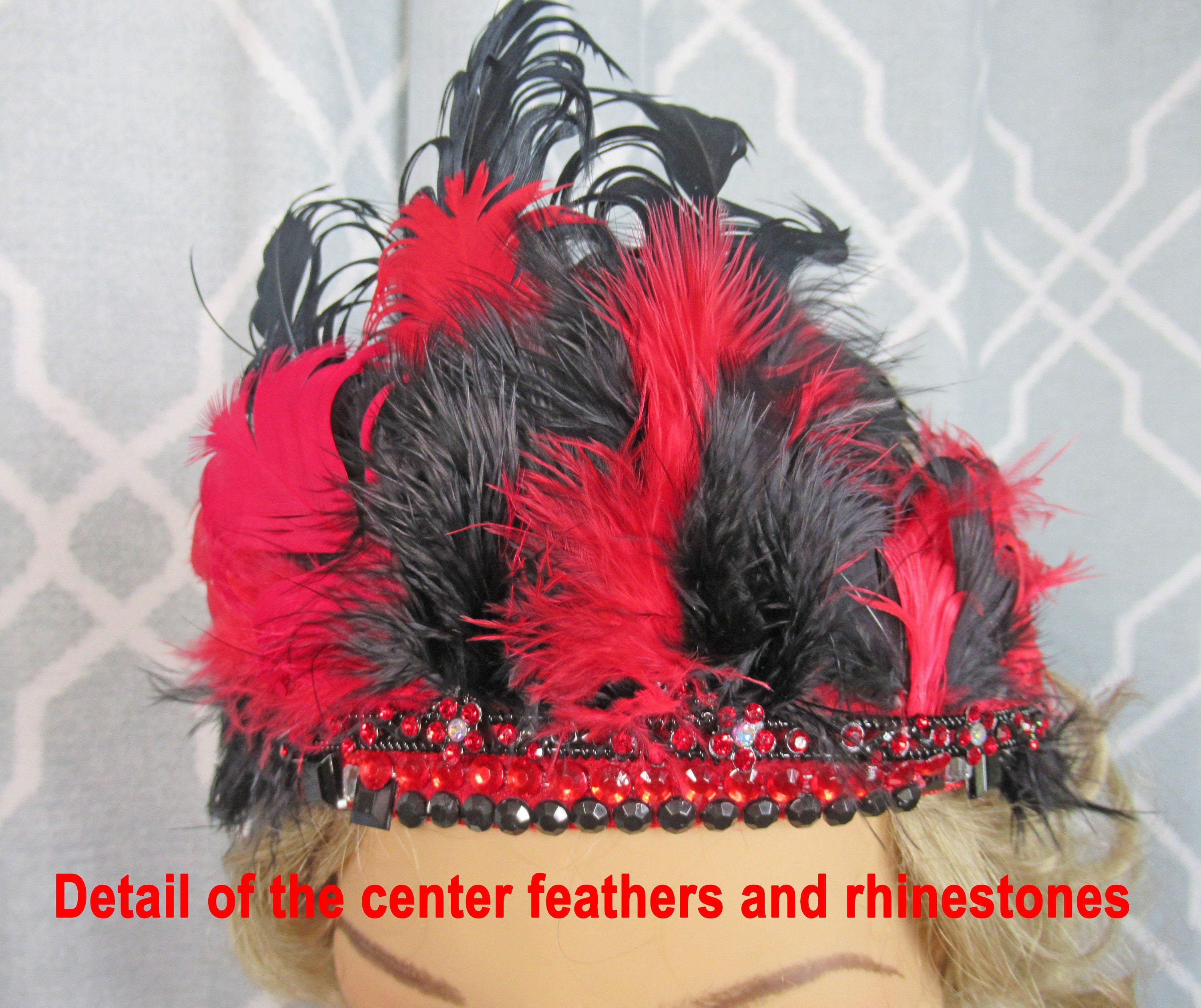 Vintage Flapper Inspired Headband Fluffy 5 Inch Tall Feathers Plus ...