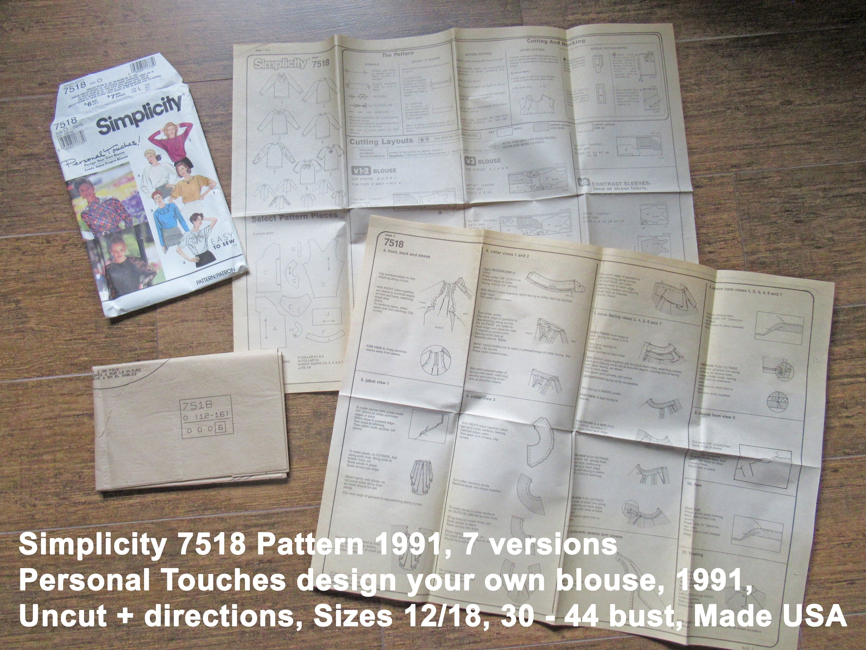 Vintage Simplicity 7518 Pattern 7 Versions, Personal Touches Design ...