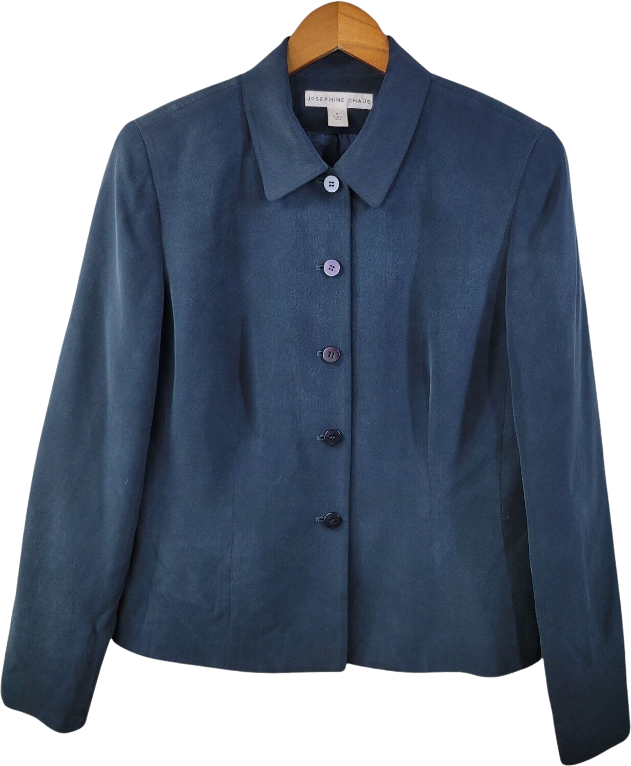 Vintage Size 12 100% Silk Jacket Blazer Blue Navy Classic Career