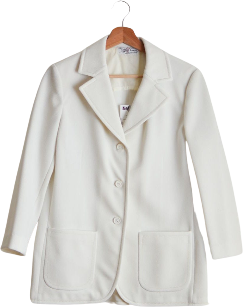 Vintage White Blazer 70s Buttoned Down Classic Medium Classic Monochro