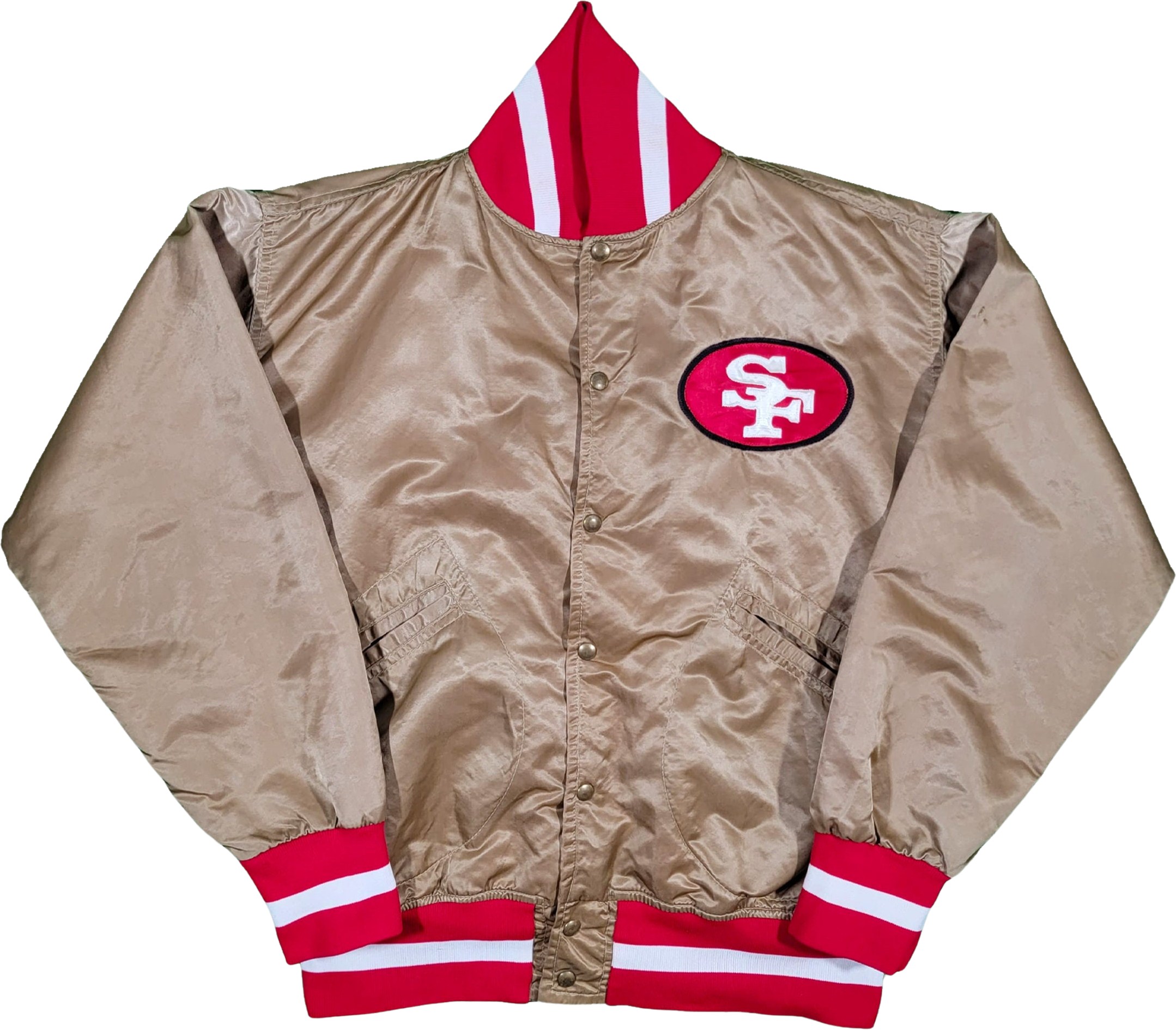Vtg San Francisco 49ers Starter Jacket Gold Satin Bomber Sz L Old School  80s 90s