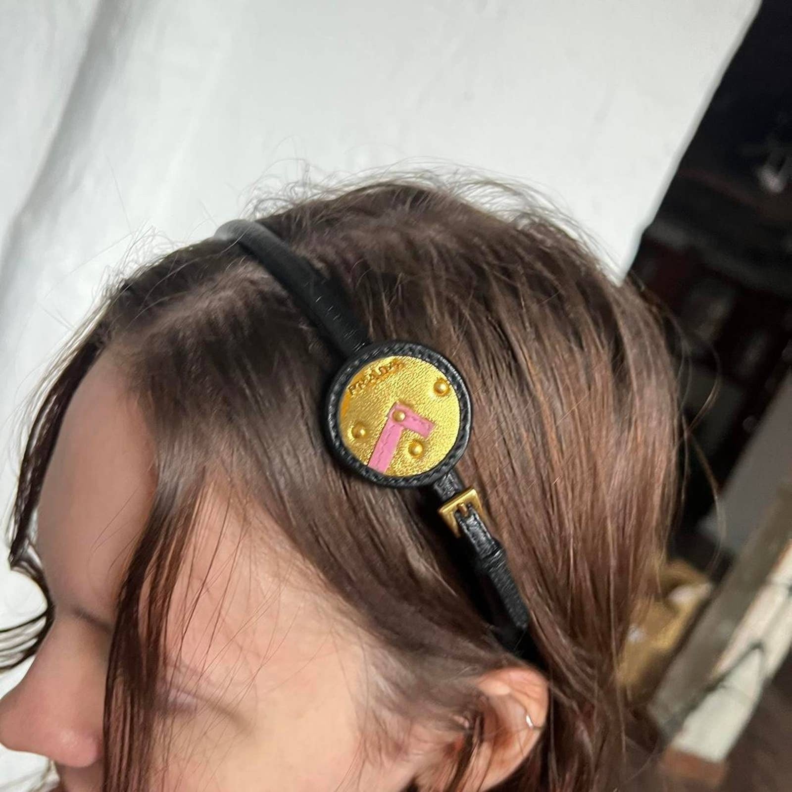 Vintage Leather Clock Logo Headband by Prada | Shop THRILLING