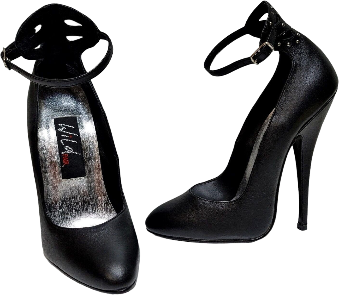 Vintage 90s Black Ultra High Stiletto Fetish Heels Ankle Strap By Wild