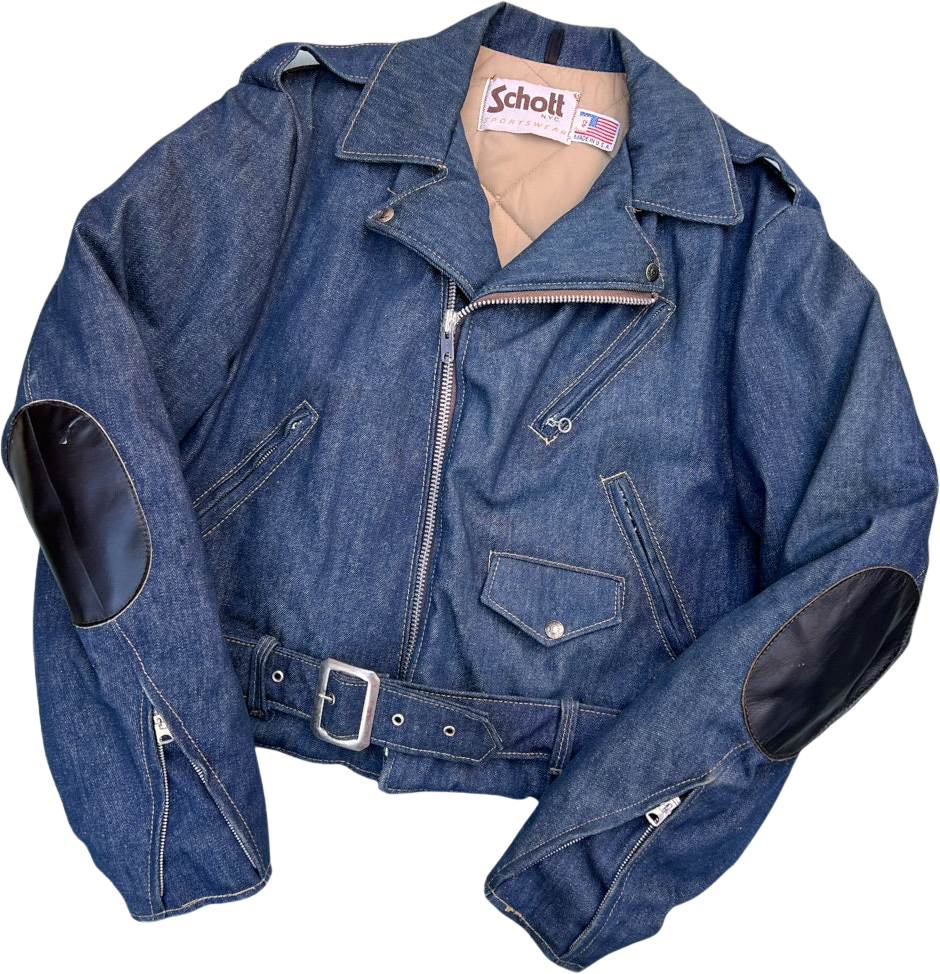 Vintage 80s Schott Motorcycle Jacket Men's Blue Denim by Schott