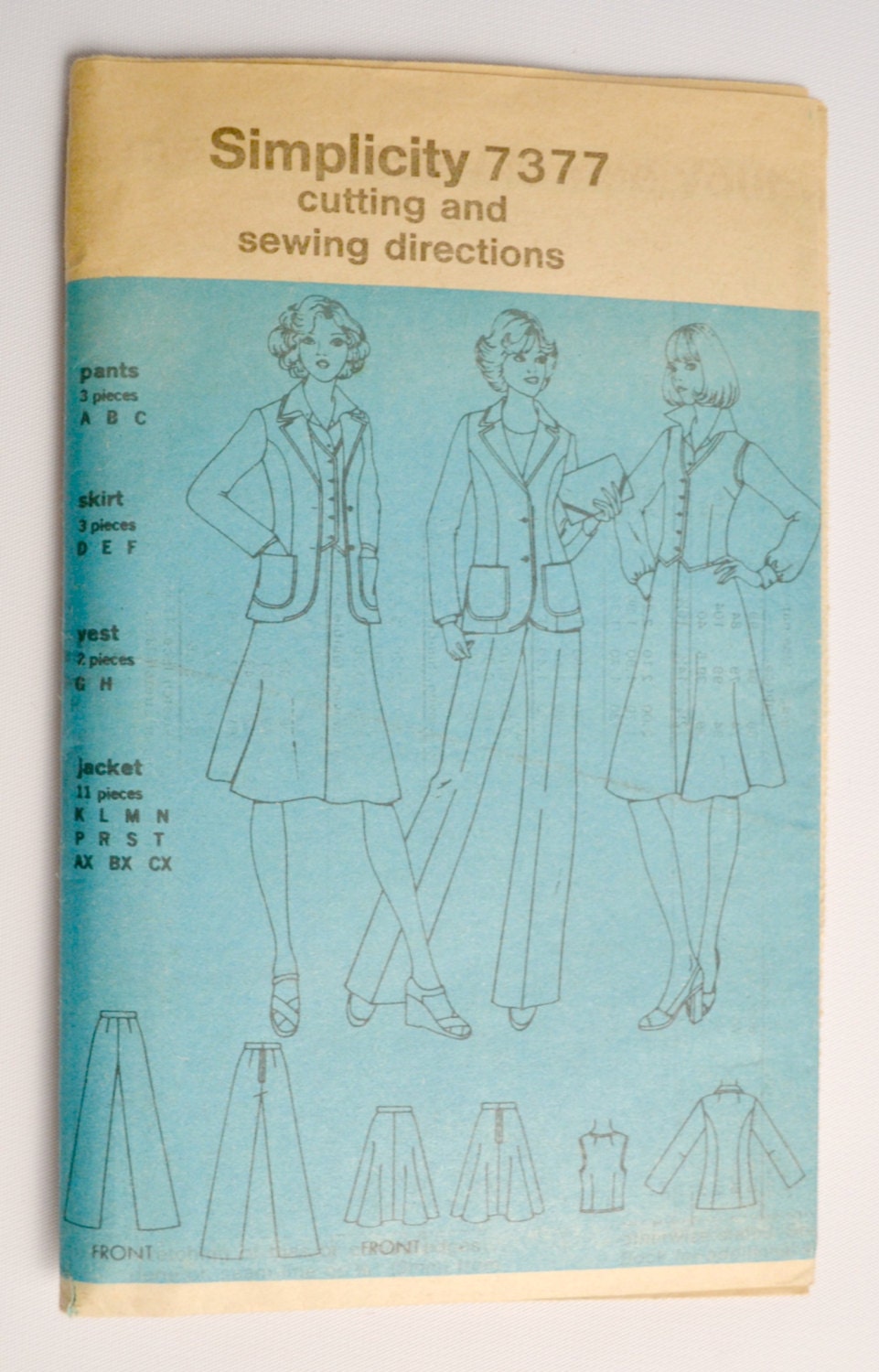 Vintage 70s Simplicity Pattern 7377 Jacket Pants Skirt and Vest Sewing ...