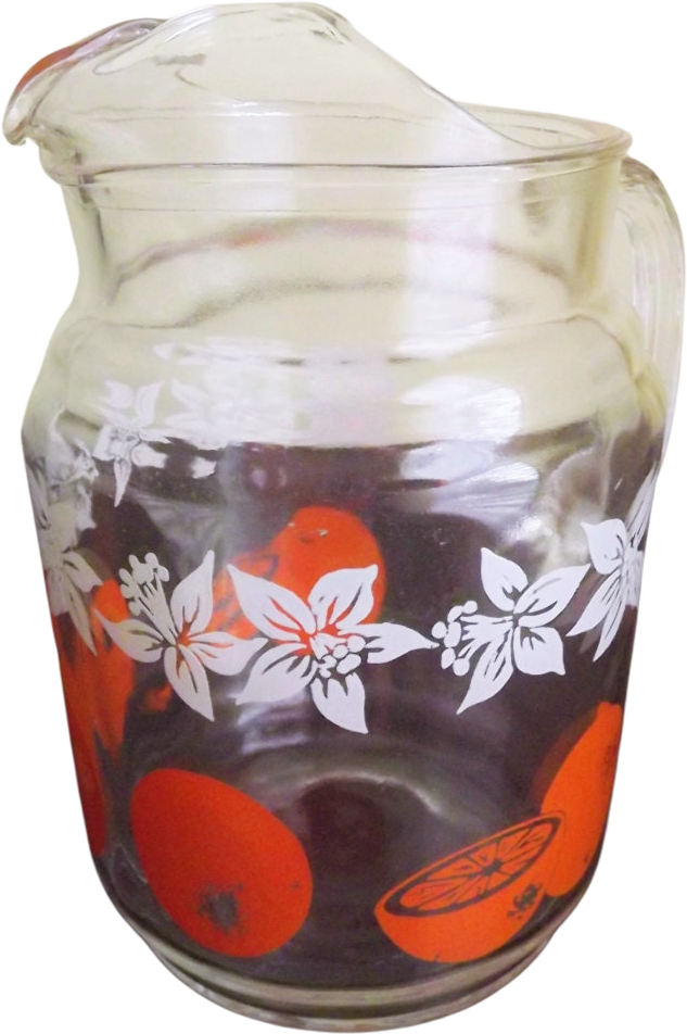 Vintage Anchor Hocking Glass Carafe Jars With Orange Lids 
