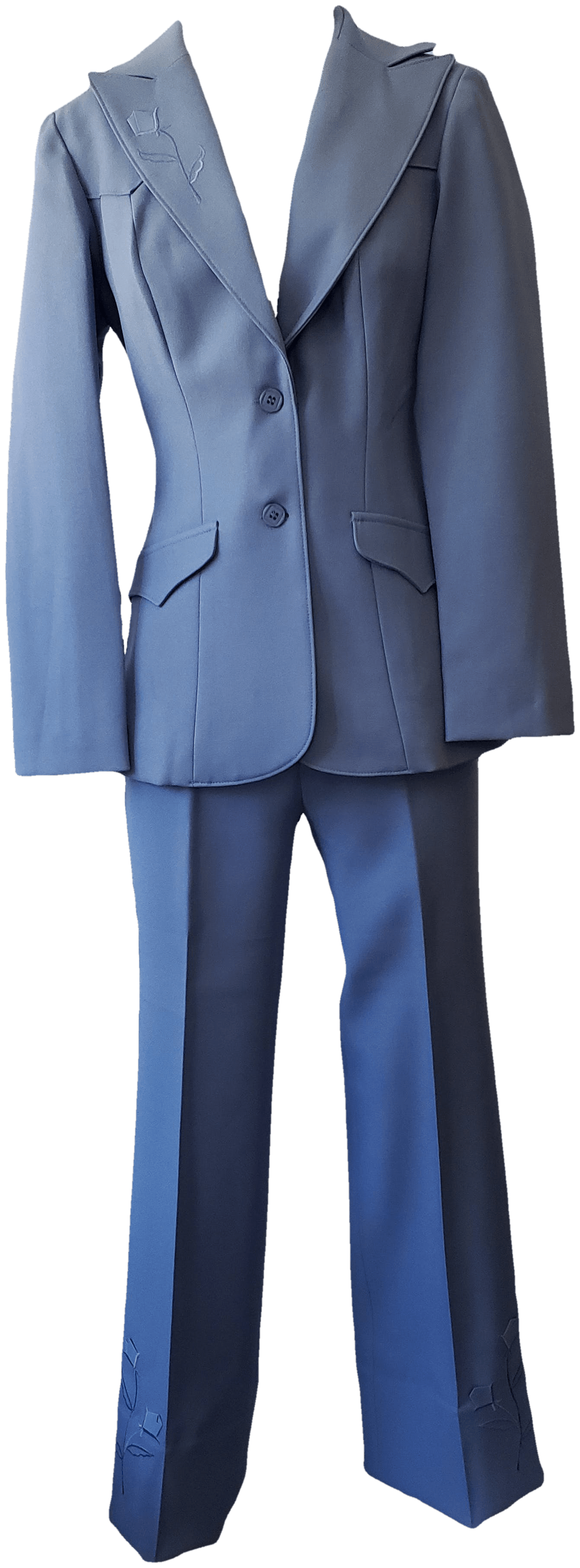 Vintage 70's Deadstock Light Blue Blazer and Trouser Set with Rose