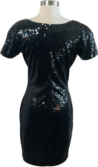 Vintage 80's Black Short Sleeve Sequin Dress with Square Neckline by ...