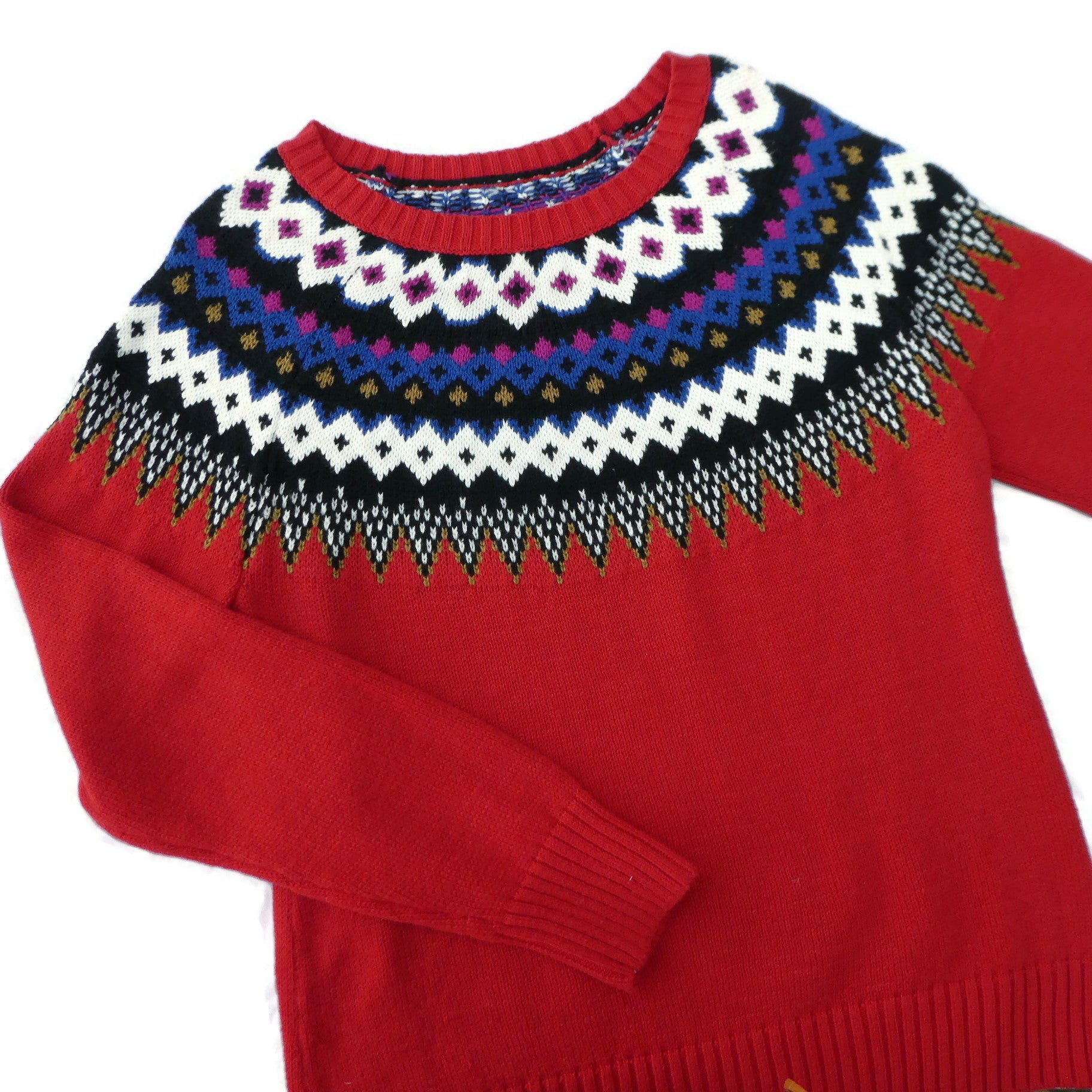 Vintage 80s/90s Fair Isle Red Sweater Ribbed Acrylic Xl | Shop THRILLING