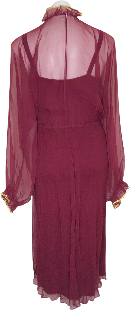 Vintage Sheer Pleated Dress Burgundy Gold Trim by Jack Slote Pat ...