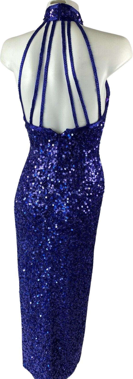 Vintage 80s Blue Sequin Halter Strappy Maxi Dress Gown By Lillie Rubin ...