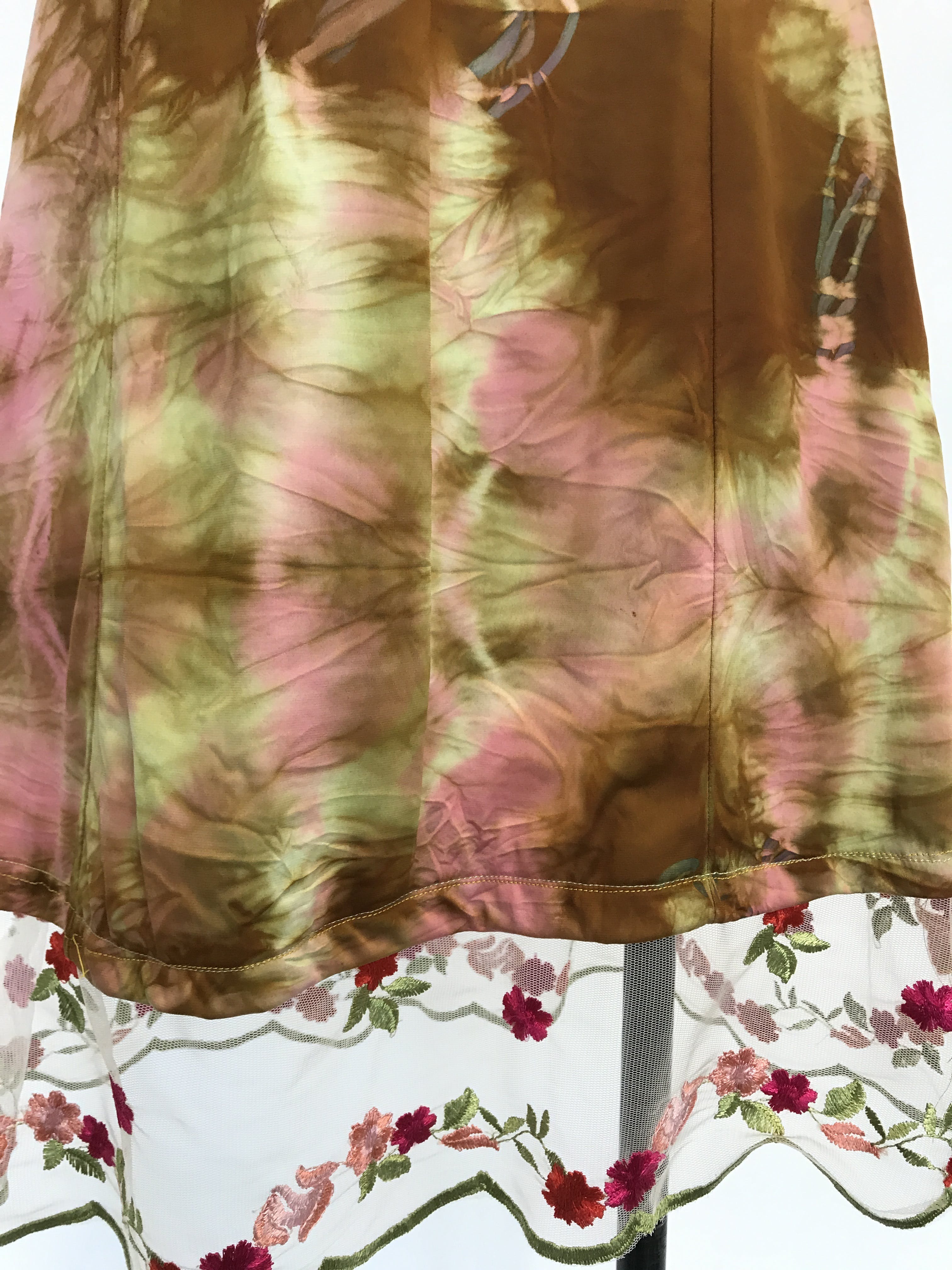 Vintage Brown, Pink and Green Tie Dye Floral Trimmed Slip Dress | Shop ...
