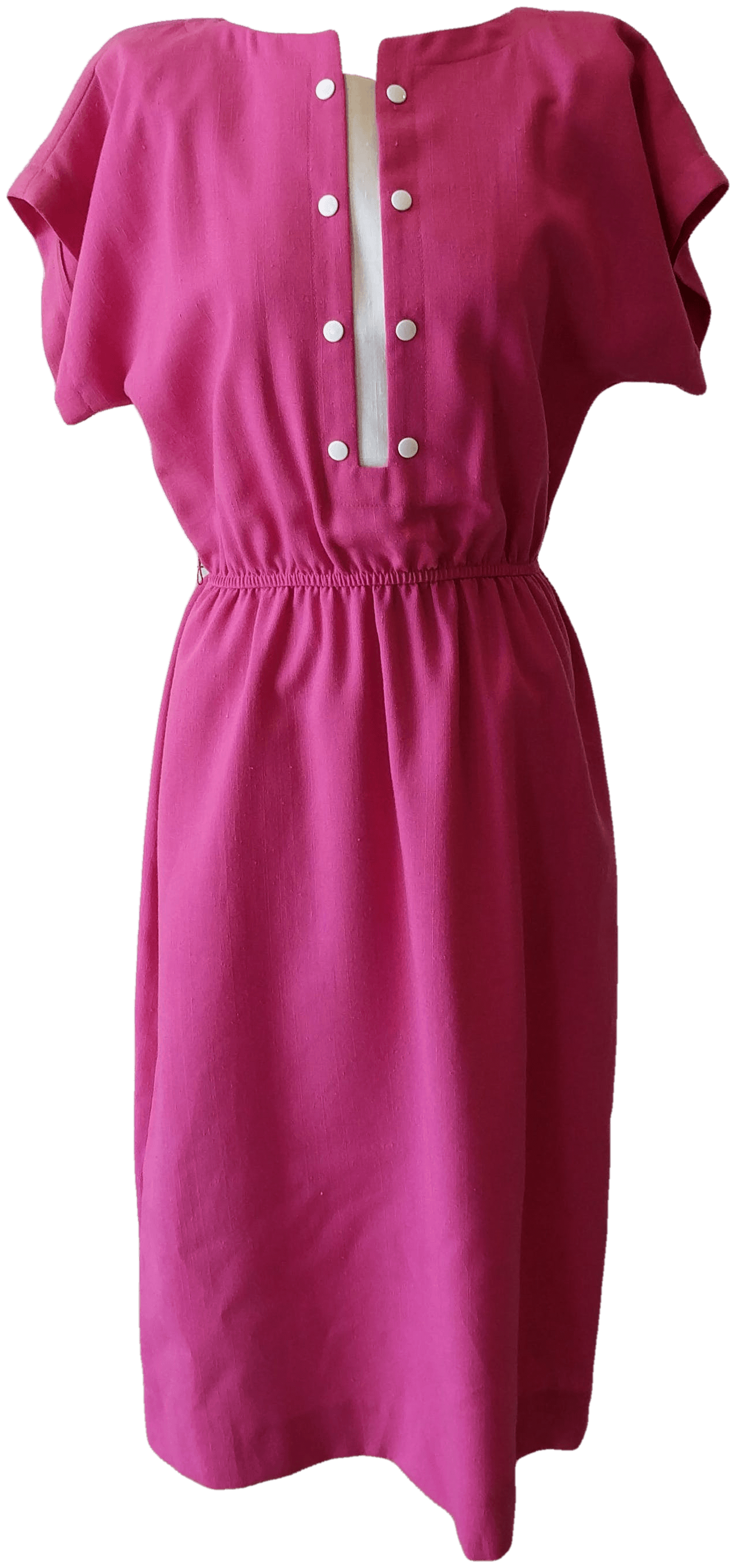 Vintage Pink Long Dress with Button Detail and Elastic Waist by Leslie ...